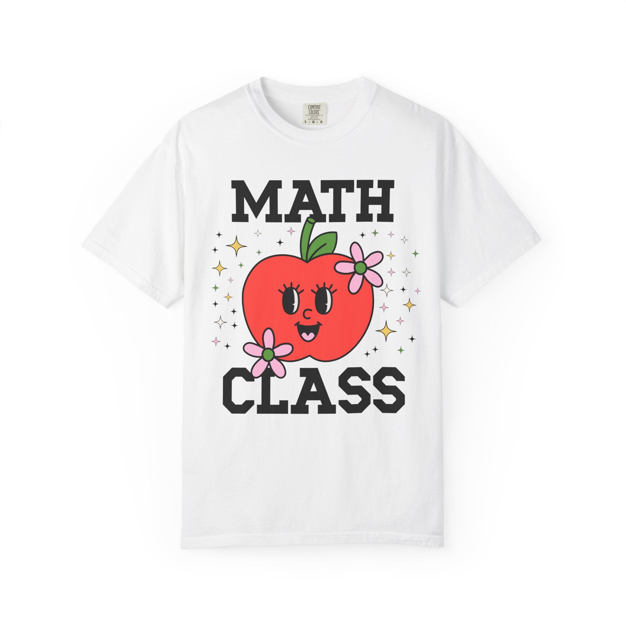 Cute Math Teacher Tee Shirt with Adorable Retro Apple with Flowers, Silly Teacher Team T-Shirt, Back to School or Meet the Teacher Night - Opal and June