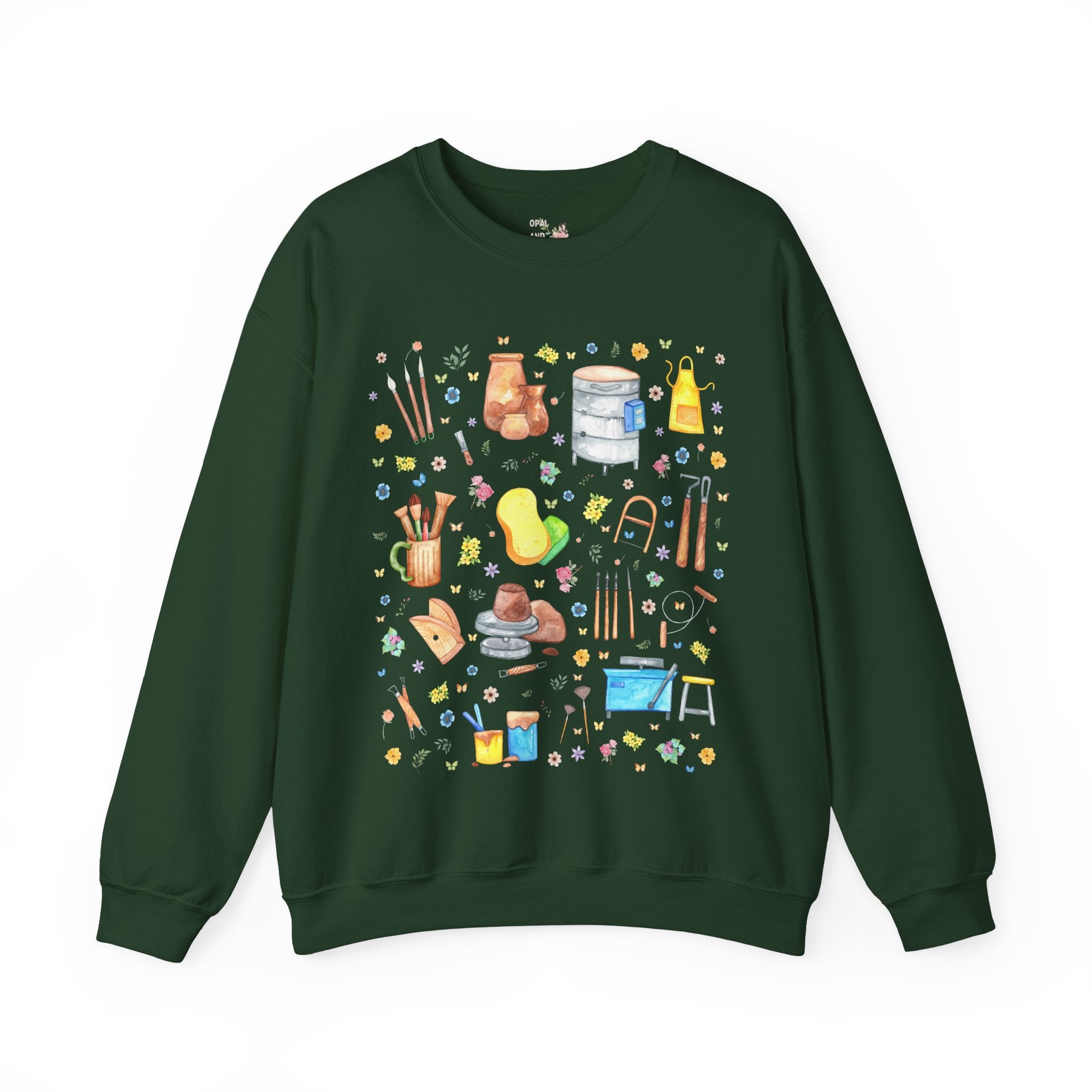 Cute Pottery Sweatshirt for Ceramic Artist: Boho Whimsigoth Crewneck for Friend Who Loves Pottery, High School Art Teacher Gift with Flowers - Opal and June