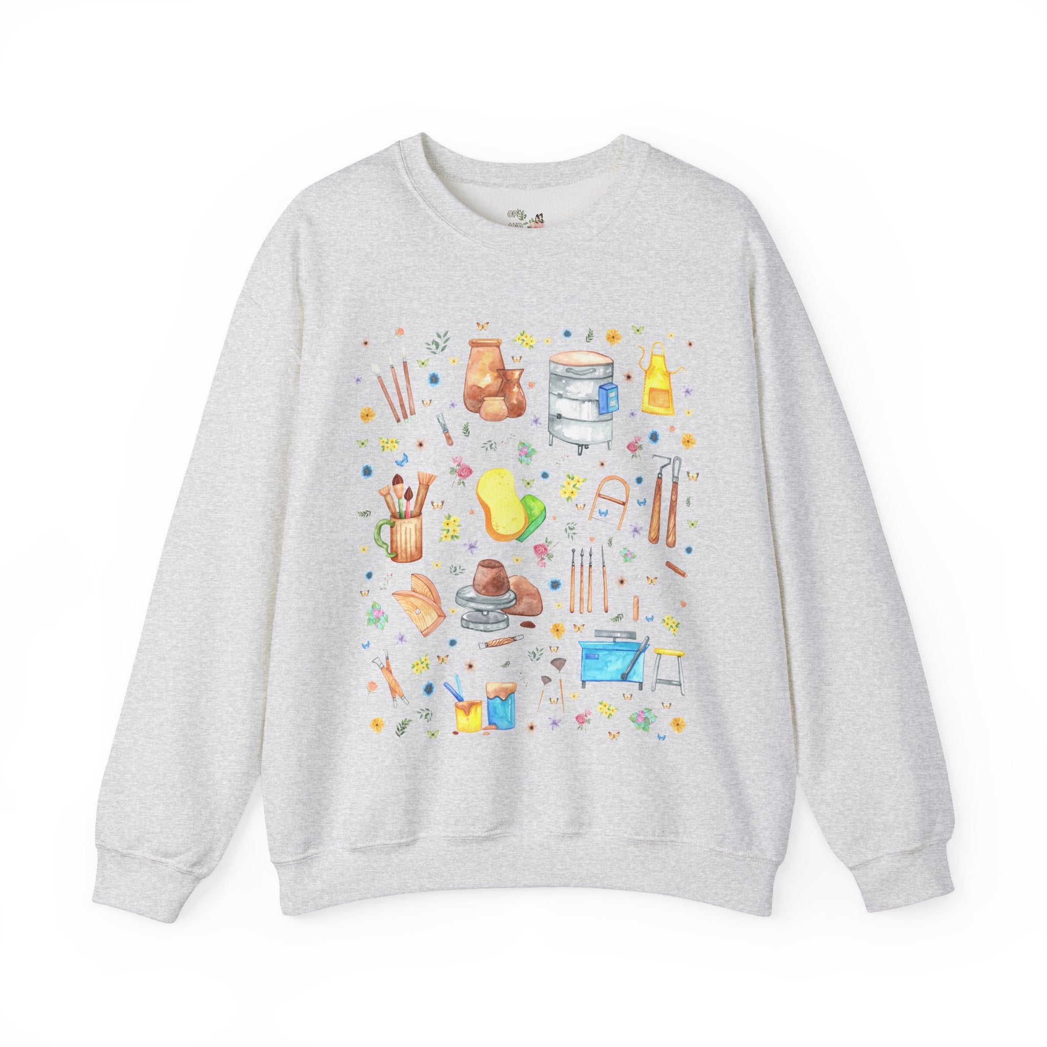 Cute Pottery Sweatshirt for Ceramic Artist: Boho Whimsigoth Crewneck for Friend Who Loves Pottery, High School Art Teacher Gift with Flowers - Opal and June
