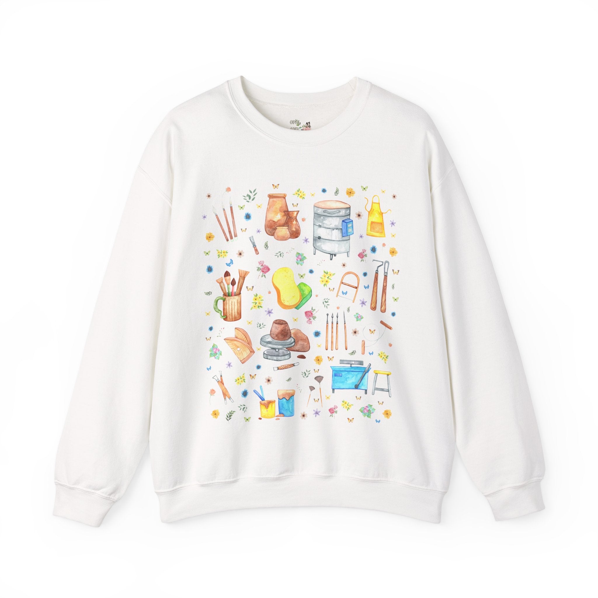 Cute Pottery Sweatshirt for Ceramic Artist: Boho Whimsigoth Crewneck for Friend Who Loves Pottery, High School Art Teacher Gift with Flowers - Opal and June