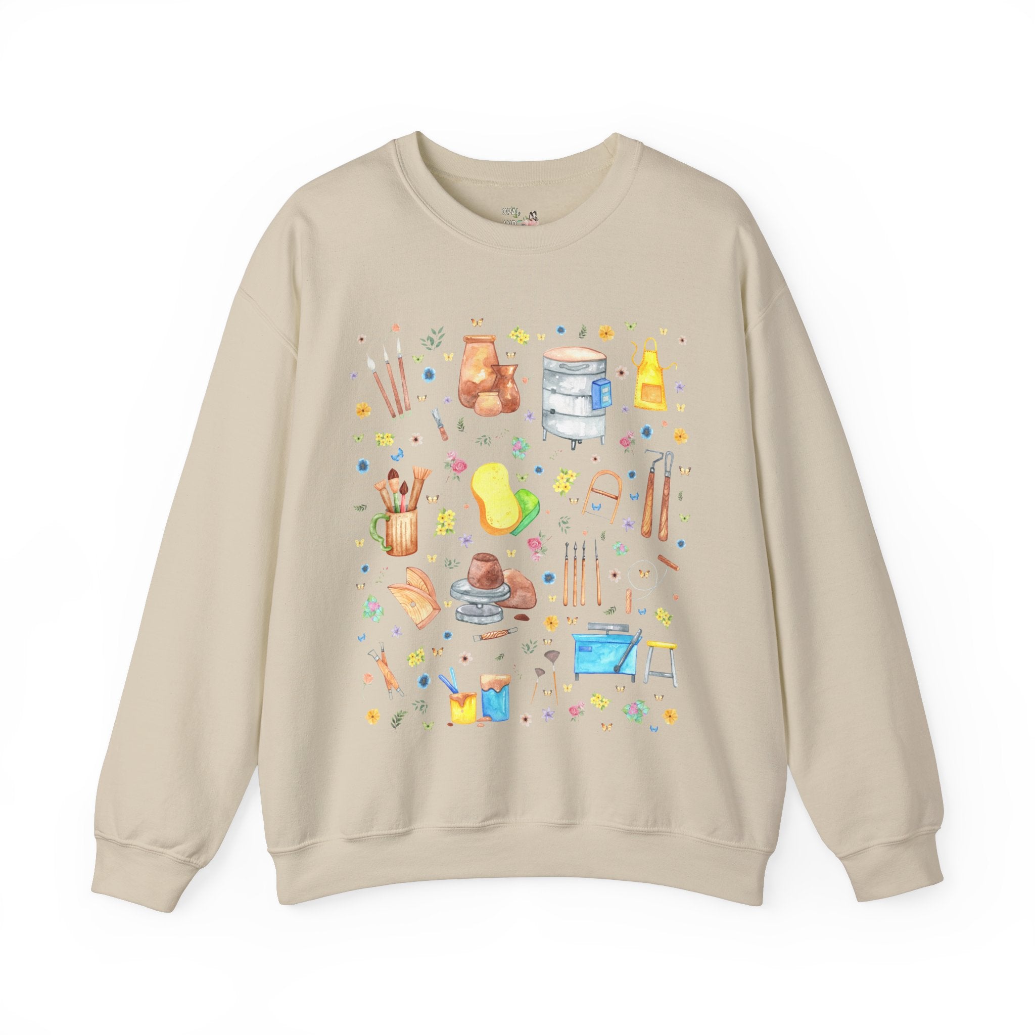 Cute Pottery Sweatshirt for Ceramic Artist: Boho Whimsigoth Crewneck for Friend Who Loves Pottery, High School Art Teacher Gift with Flowers - Opal and June