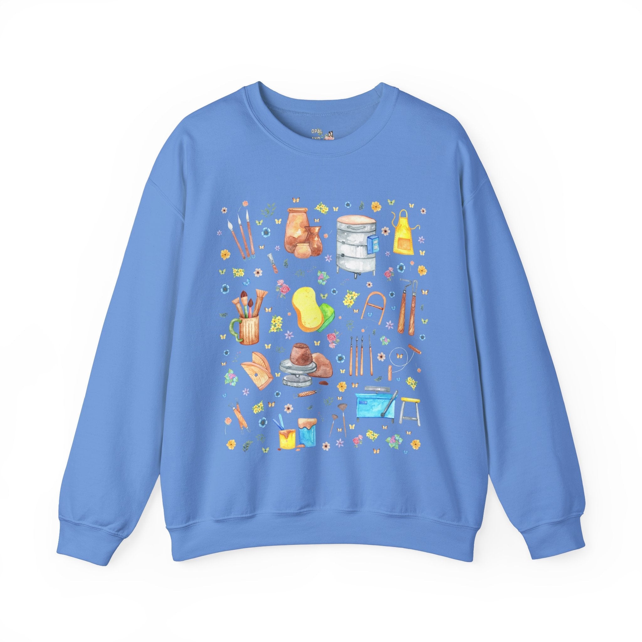 Cute Pottery Sweatshirt for Ceramic Artist: Boho Whimsigoth Crewneck for Friend Who Loves Pottery, High School Art Teacher Gift with Flowers - Opal and June