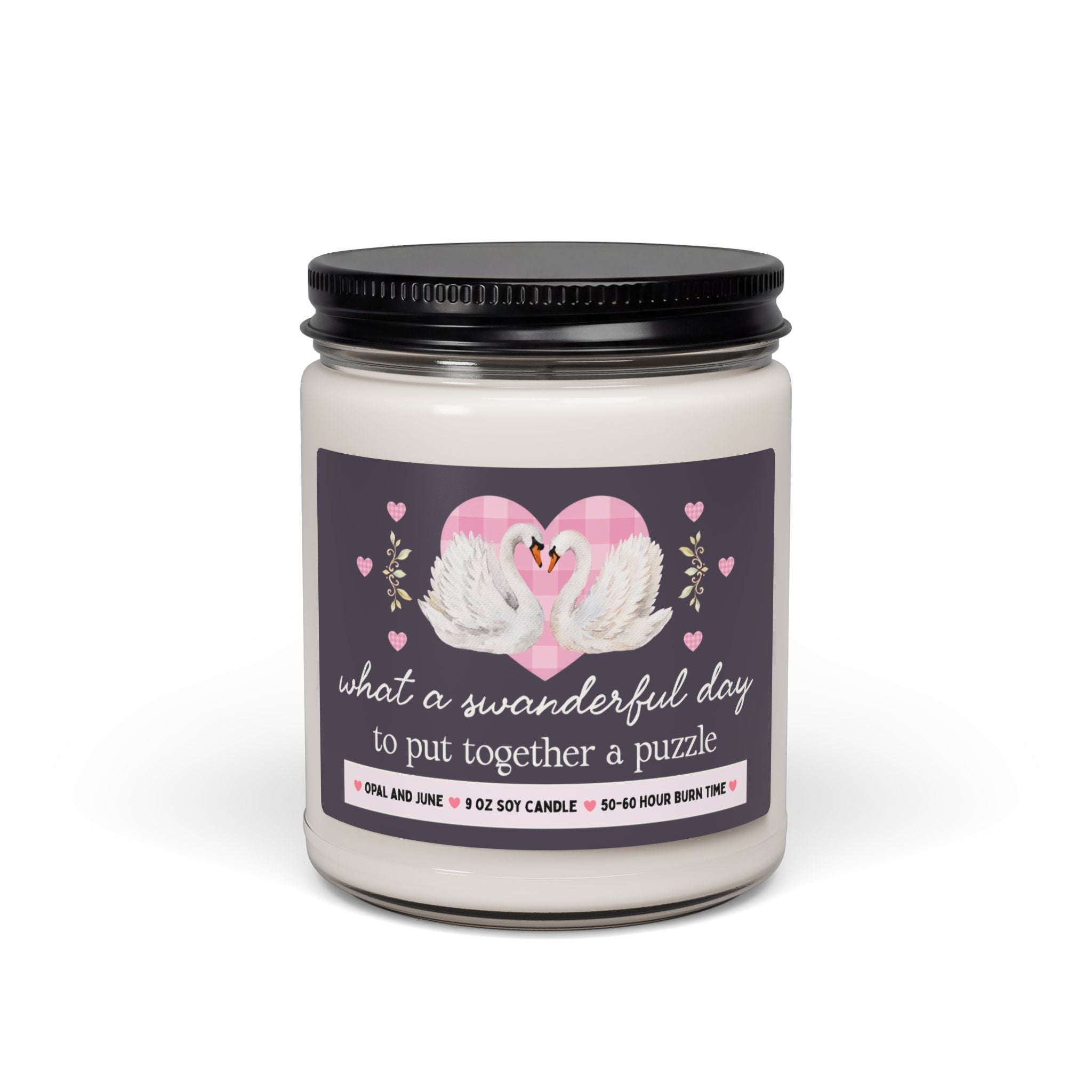 Cute Puzzle Lover Gift, Candle with Swans: What a Swanderful Day to Put Together a Puzzle, 9 Oz Soy Candle For Sister Who Loves Puzzles - Opal and June