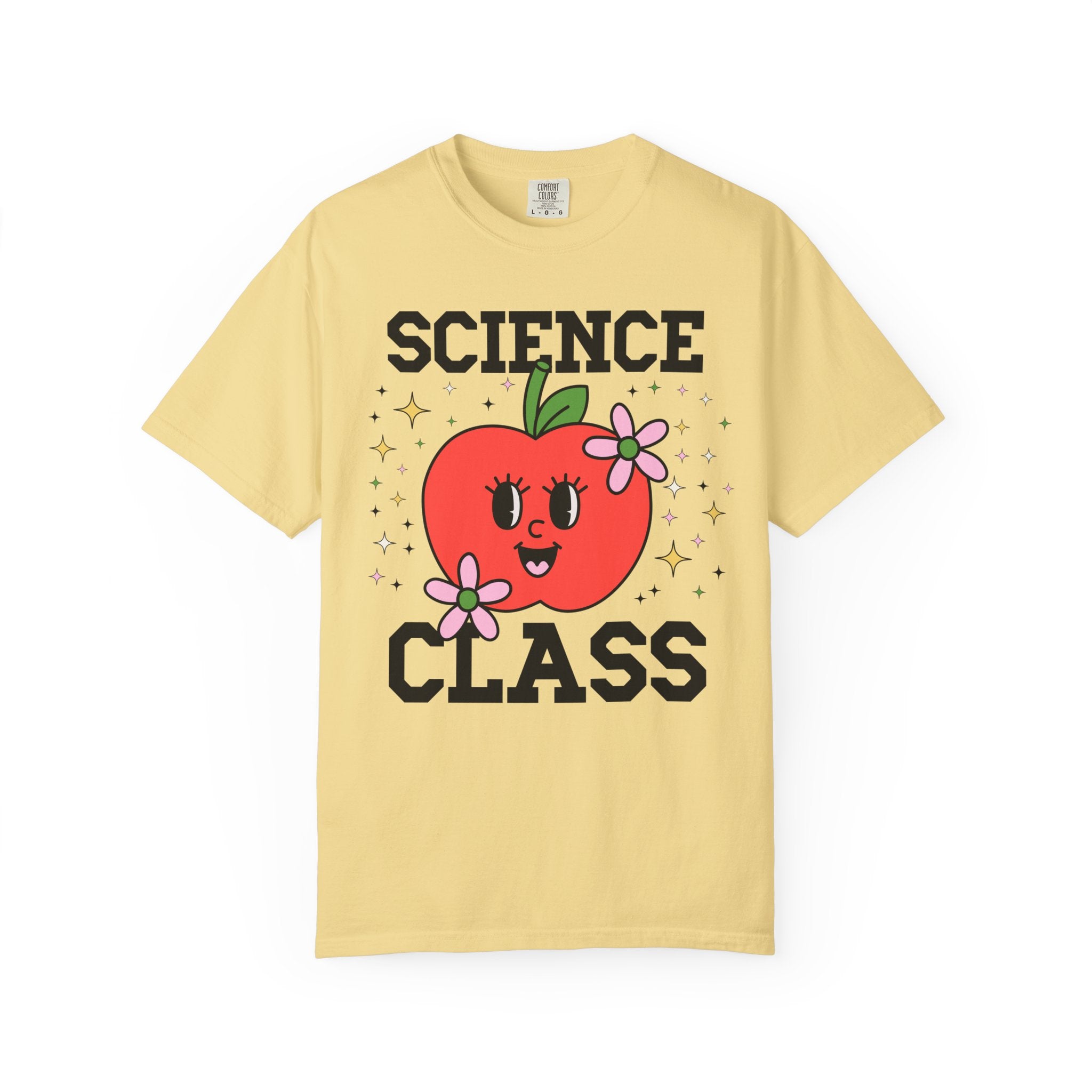 Cute Science Teacher Tee Shirt with Adorable Retro Apple with Flowers, Silly Teacher Team T-Shirt, Back to School or Meet the Teacher Night - Opal and June