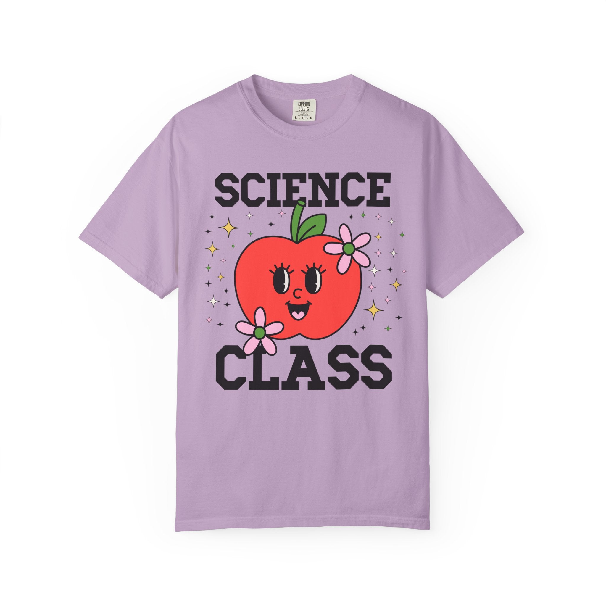Cute Science Teacher Tee Shirt with Adorable Retro Apple with Flowers, Silly Teacher Team T-Shirt, Back to School or Meet the Teacher Night - Opal and June