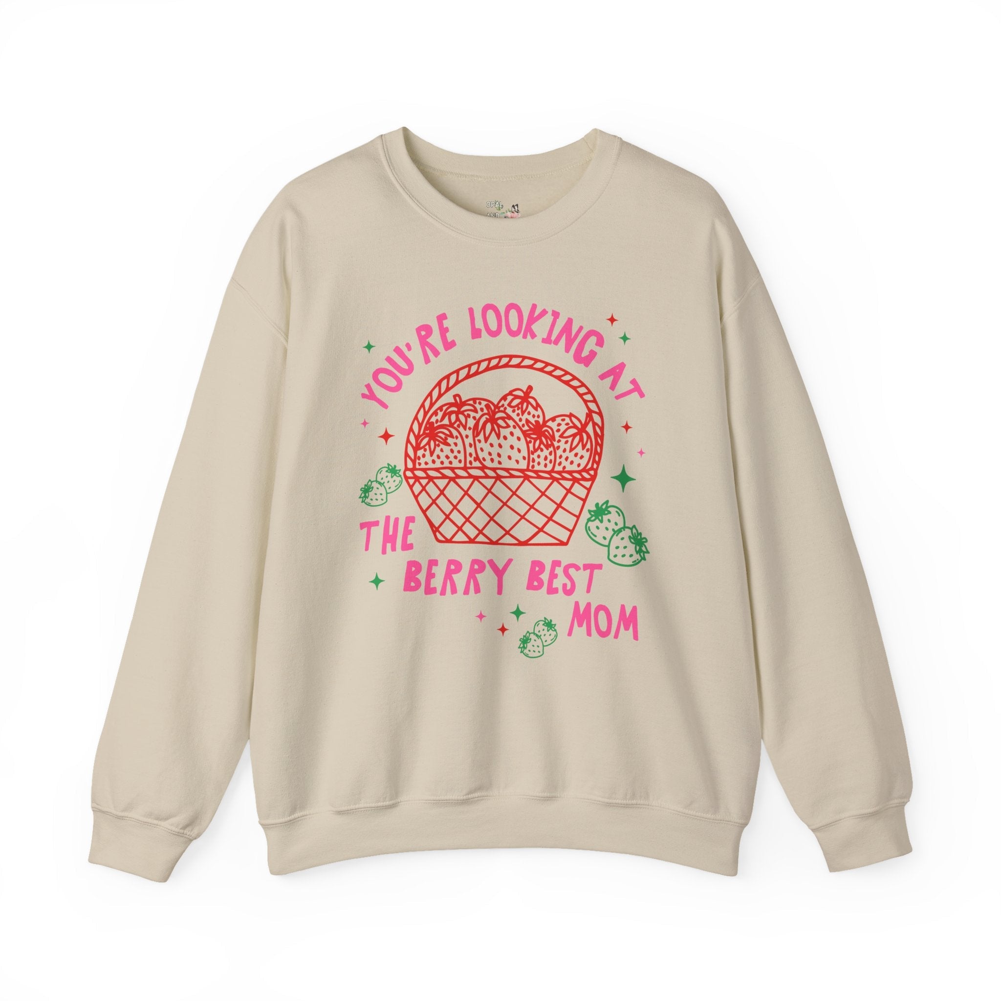Cute Strawberry Sweatshirt for Mom or New Mama: The Berry Best Mom, Funny Saying Present from Daughter, Cute Fruit Lover Shirt with Stars - Opal and June