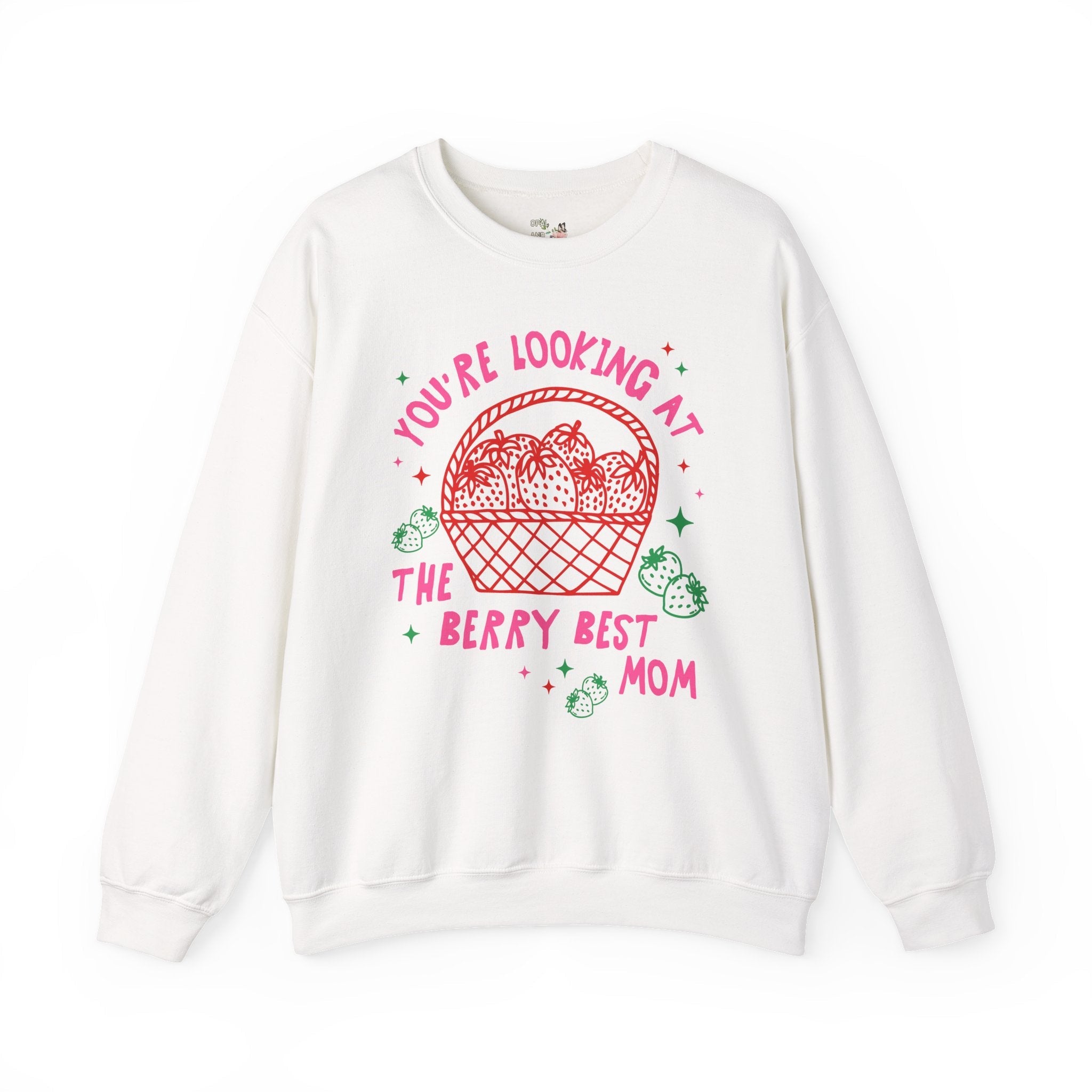 Cute Strawberry Sweatshirt for Mom or New Mama: The Berry Best Mom, Funny Saying Present from Daughter, Cute Fruit Lover Shirt with Stars - Opal and June