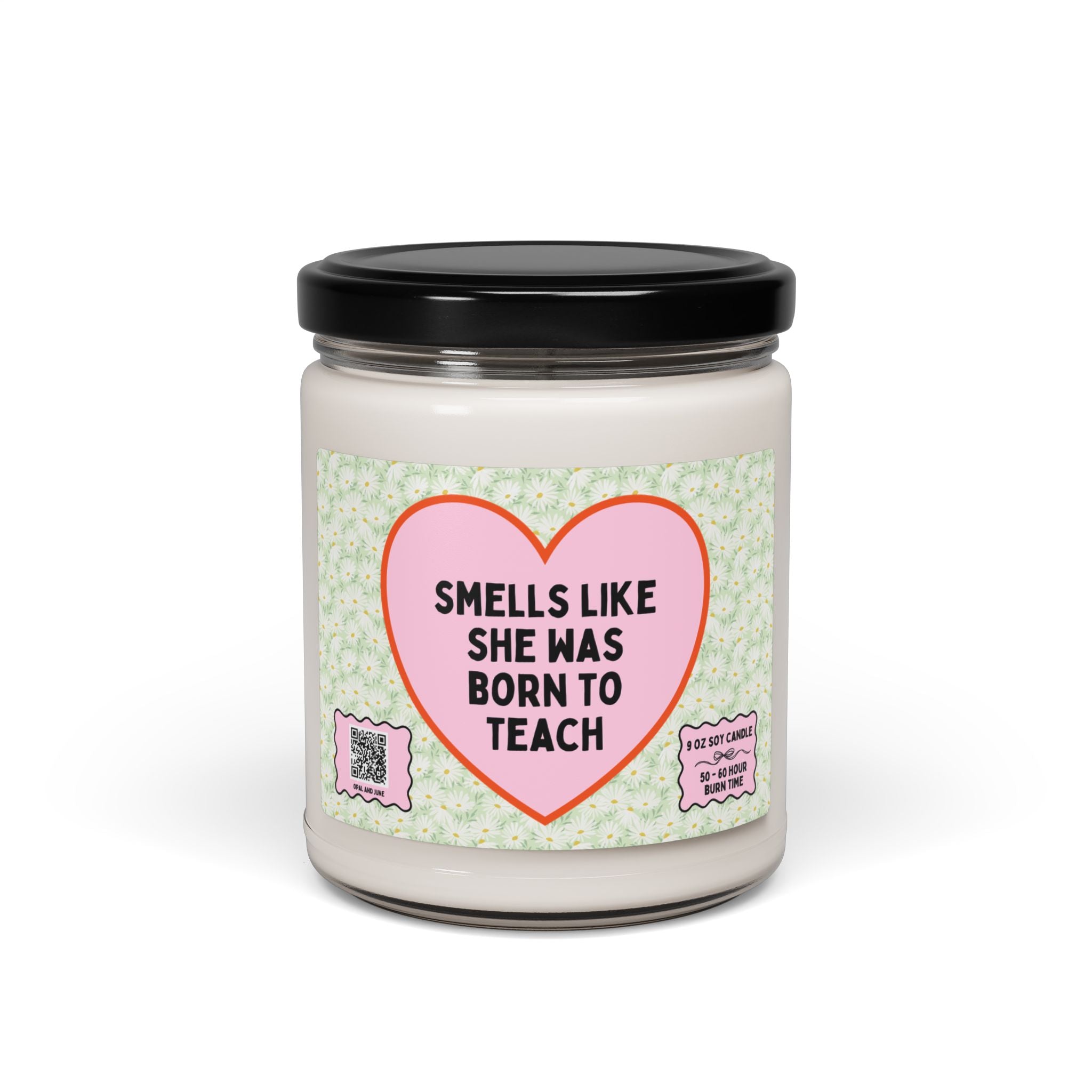 Cute Teacher Appreciation Gift: 9 Oz Soy Candle for Elementary Teacher, Graduation Gift, Education Major, Floral Middle School Teacher Gift - Opal and June