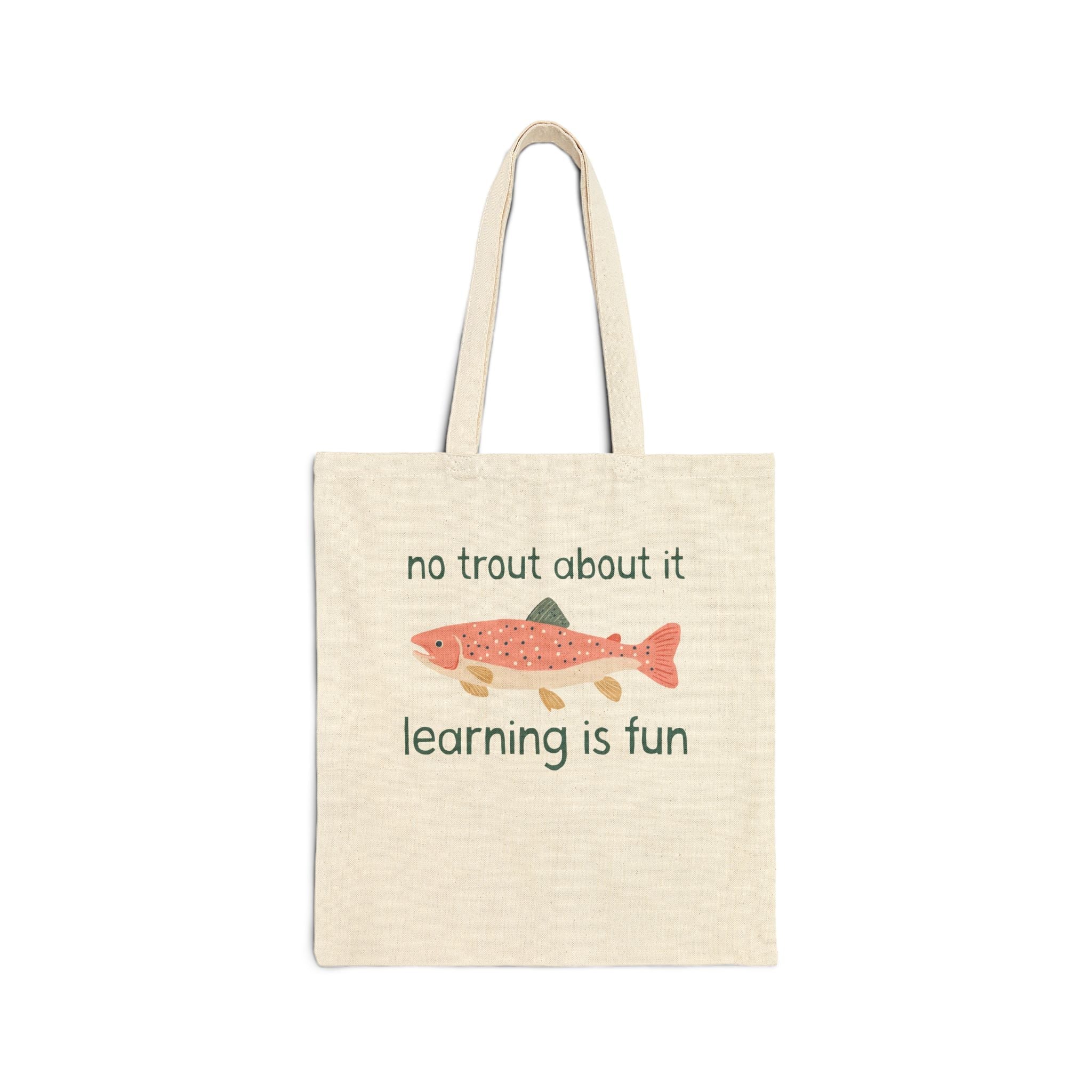 Cute Teacher Tote: No Trout About it, Learning is Fun | Funny Cottagecore Fish Tote Bagfor Elementary Teacher, Junior High School Teacher - Opal and June