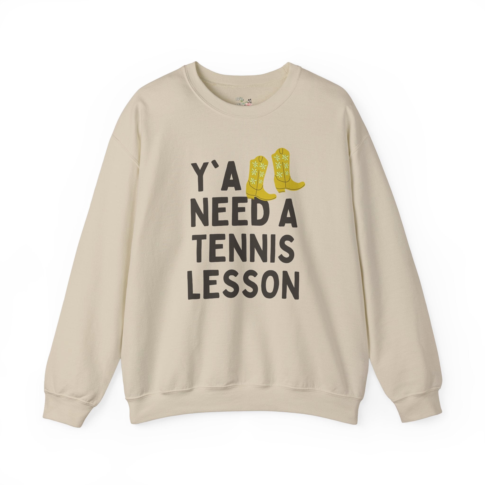 Cute Tennis Coach Sweatshirt, Groovy Western Vibe: Y'all Need a Tennis Lesson, Tennis Instructor or High School Teacher Appreciation Gift - Opal and June