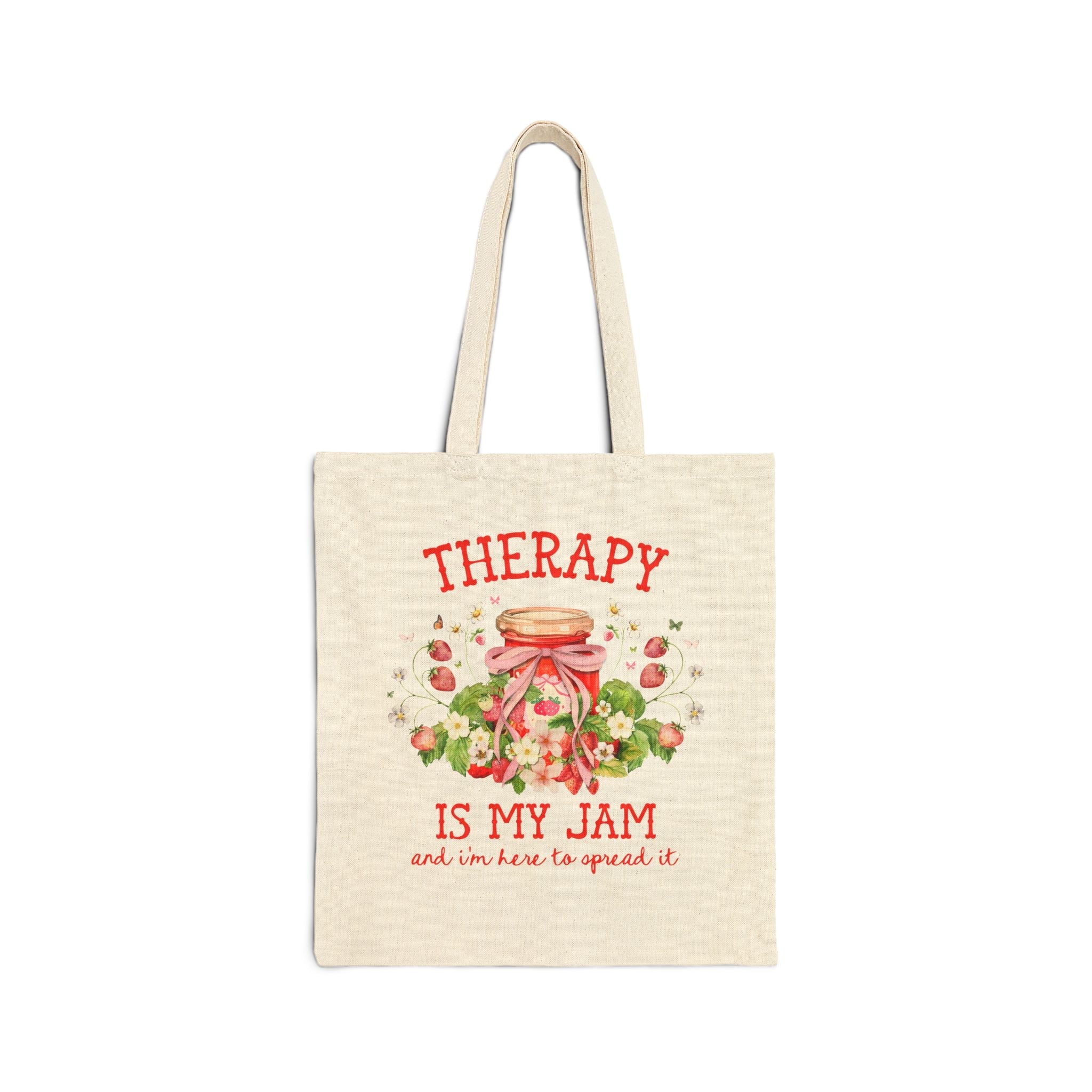 Cute Therapist Tote Bag with Strawberries and Flowers: Therapy is My Jam - Opal and June