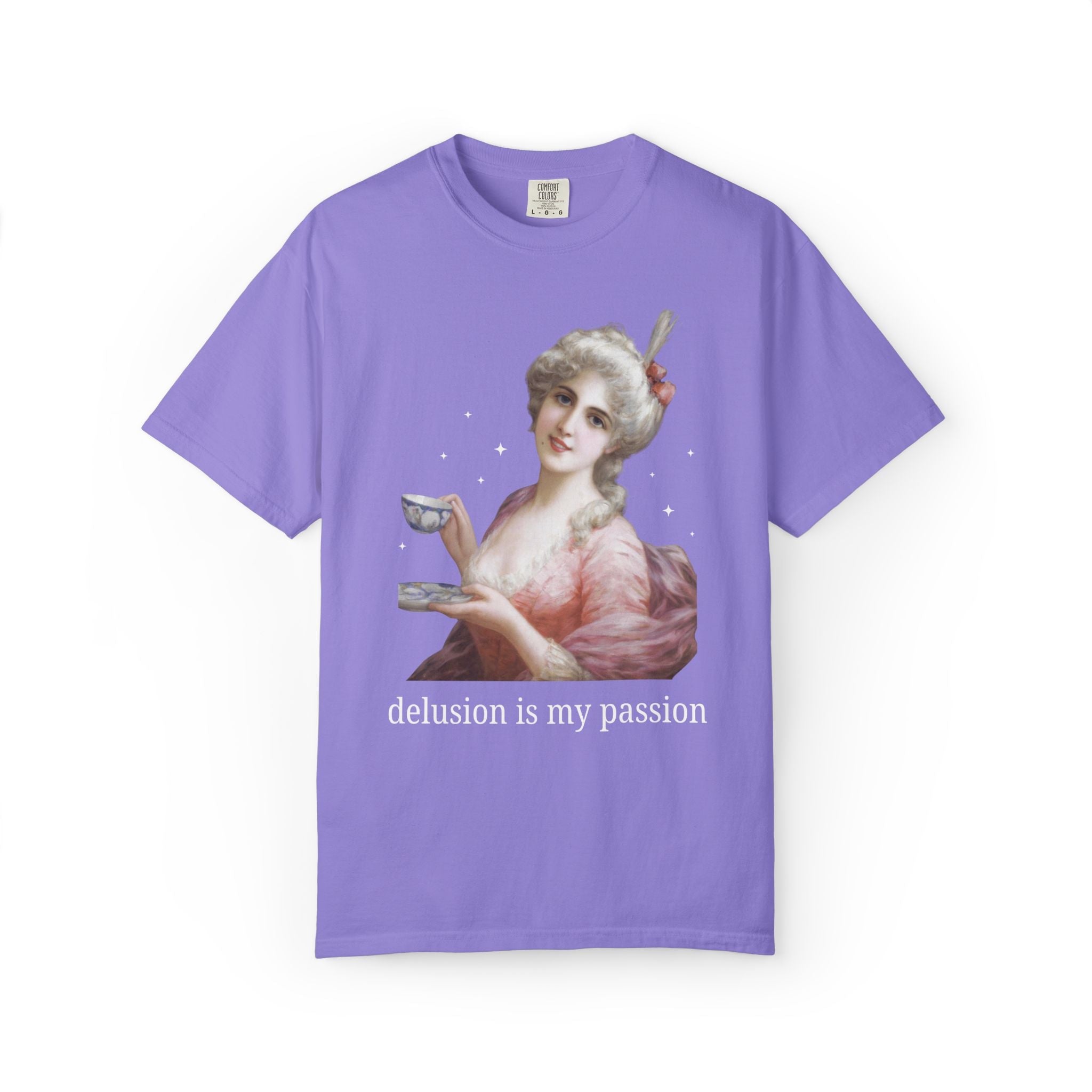 Delusion is My Passion: Funny At History T-Shirt with Stars for Friend Who Loves Tea, Silly Famous Painting Tee, Rococo Art History Gift - Opal and June