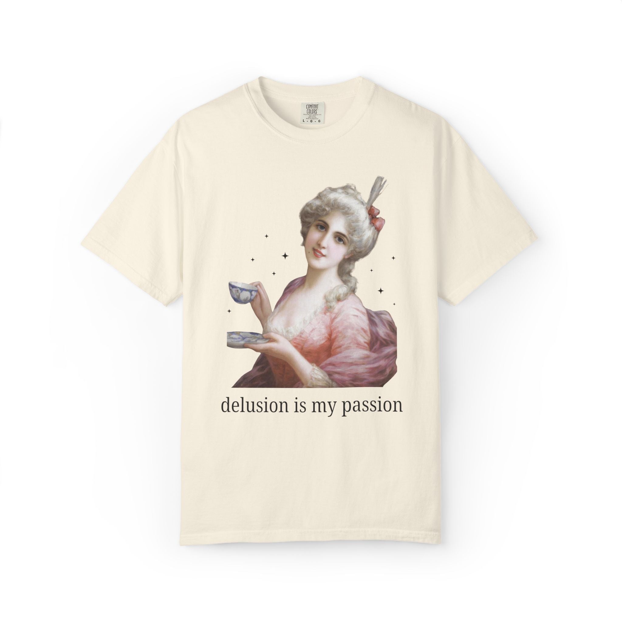Delusion is My Passion: Funny At History T-Shirt with Stars for Friend Who Loves Tea, Silly Famous Painting Tee, Rococo Art History Gift - Opal and June