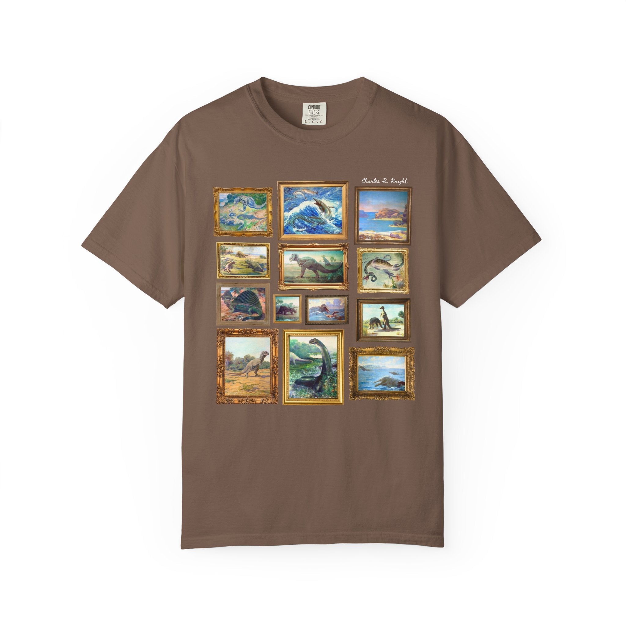 Dinosaur Lover Art History T-Shirt: Famous Late 1800s and Early 1900s Paintings of Dinosaurs by Charles R Knight, Cute Science Teacher Gift - Opal and June