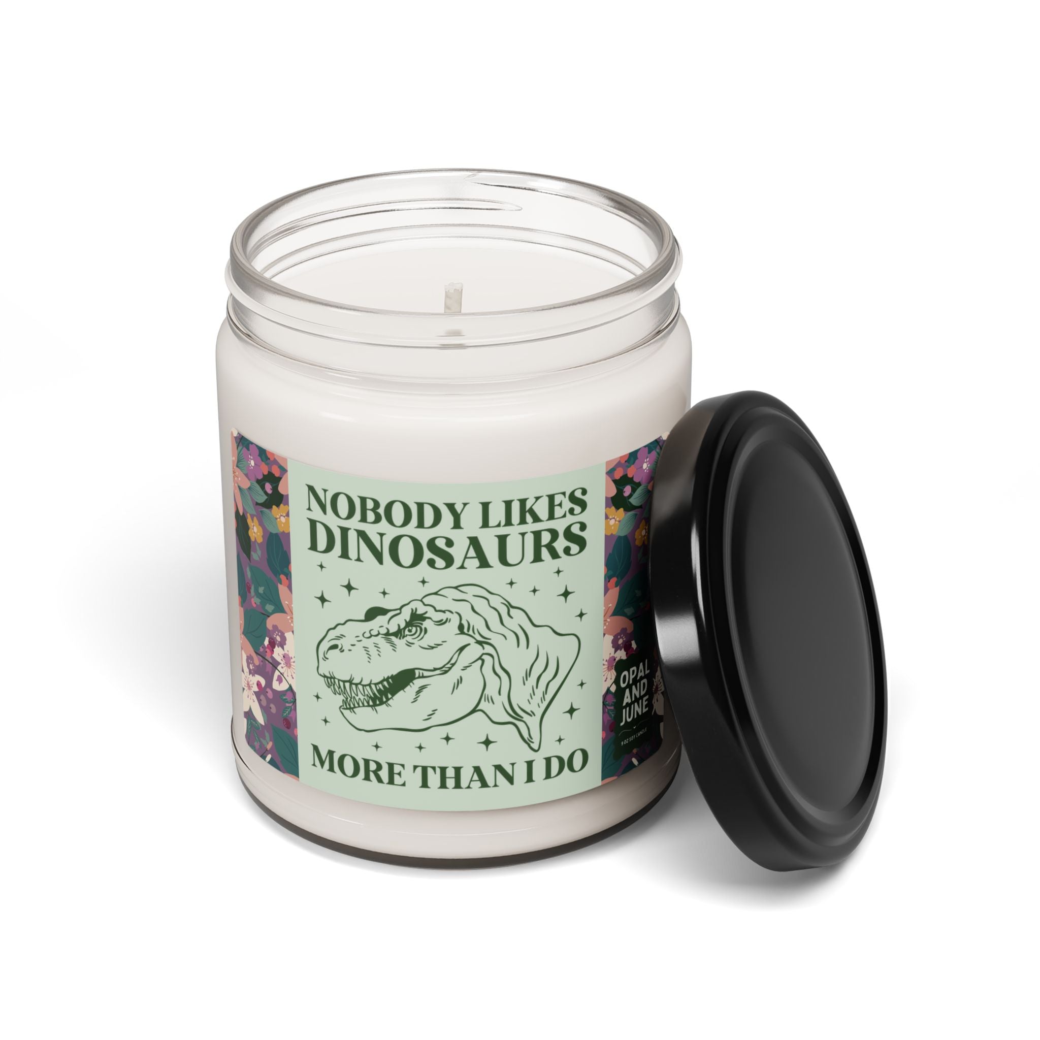 Dinosaur Lover Candle for Paleontologist Who Loves TRex Dinosaurs: Nobody Likes Dinosaurs More Than I Do, Science Teacher Gift, 9 Oz Candle - Opal and June