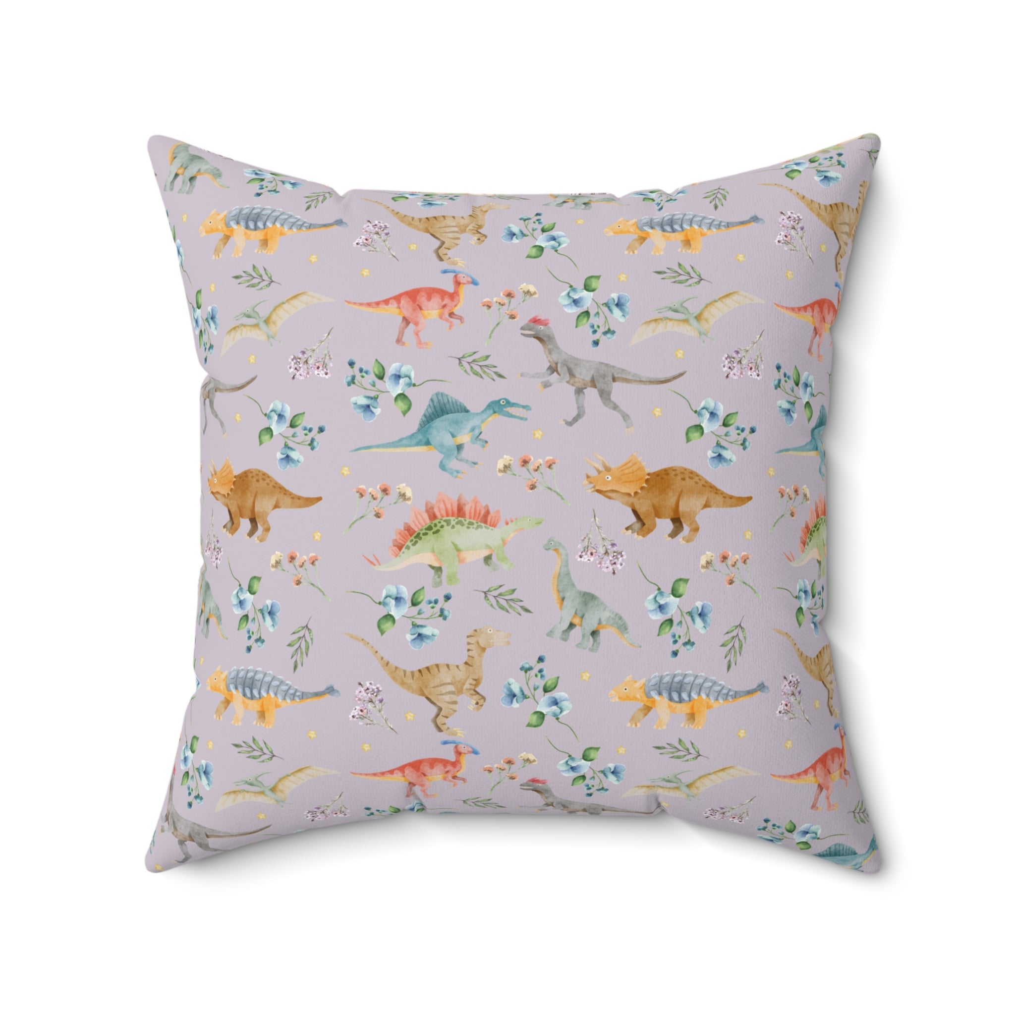 Dinosaur Lover Gift: Floral Dinosaur Pillow, Cottagecore Flowers, Watercolor Dinosaurs | Gift for Geology Science Teacher Who Loves Flowers - Opal and June