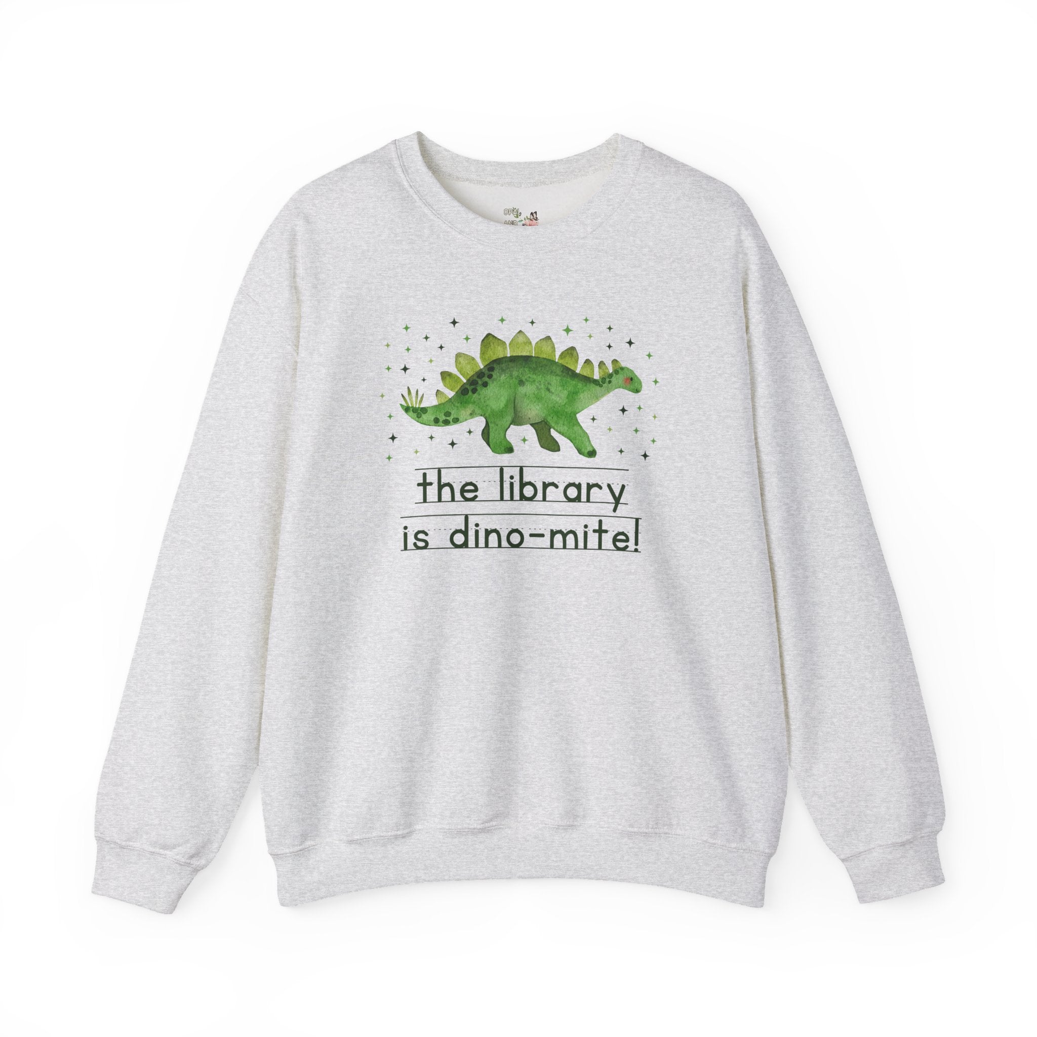 Dinosaur School Librarian Sweatshirt for Back to School, Funny and Adorable 90s Aesthetic Dinosaur Lover Shirt for Library Day or Bookworm - Opal and June
