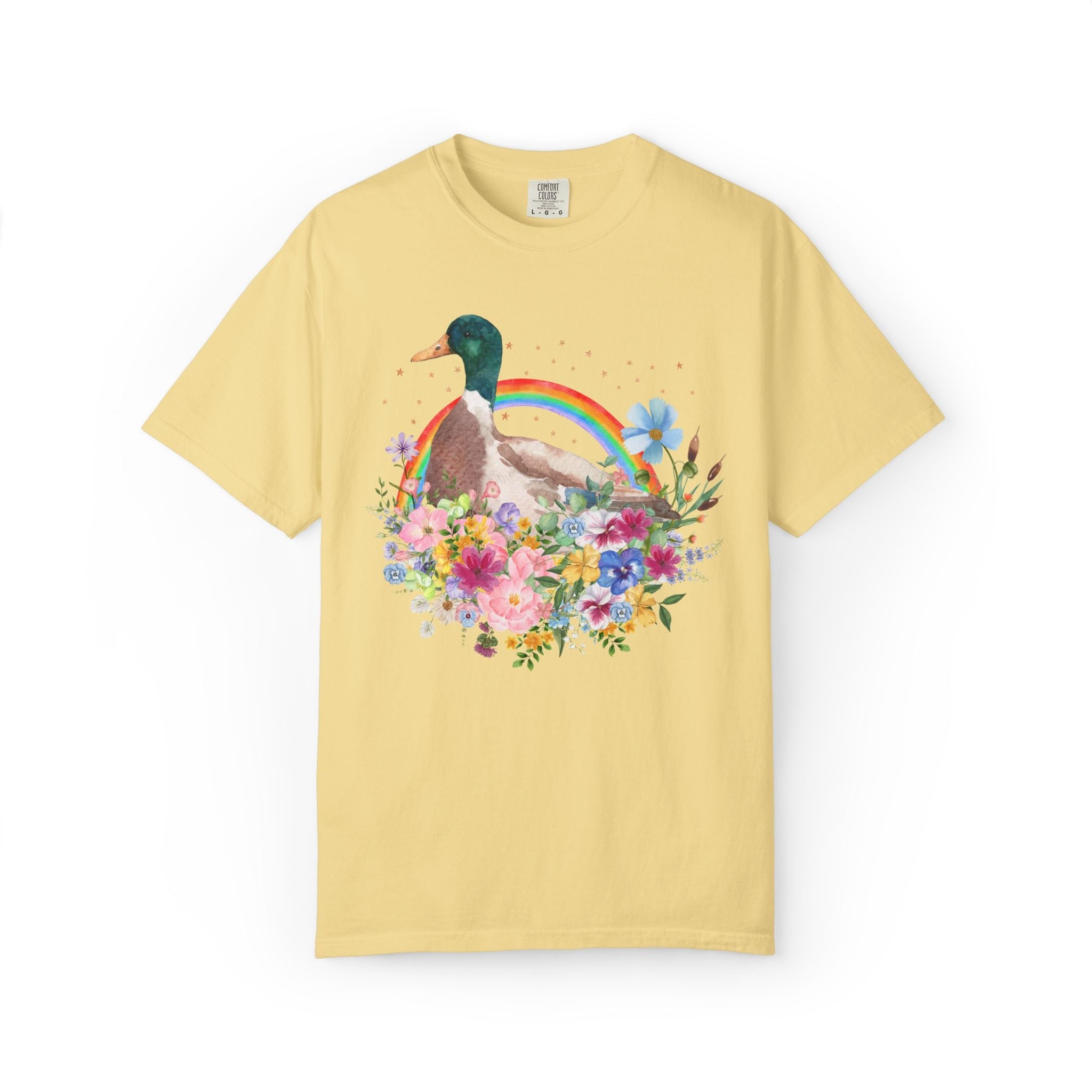 Dreamcore Duck Tee Shirt with Rainbow: Nostalgic Colorful Maximalist Animal Lover Tee Shirt for Friend Who Loves Birds, 90s Aesthetic Tee - Opal and June