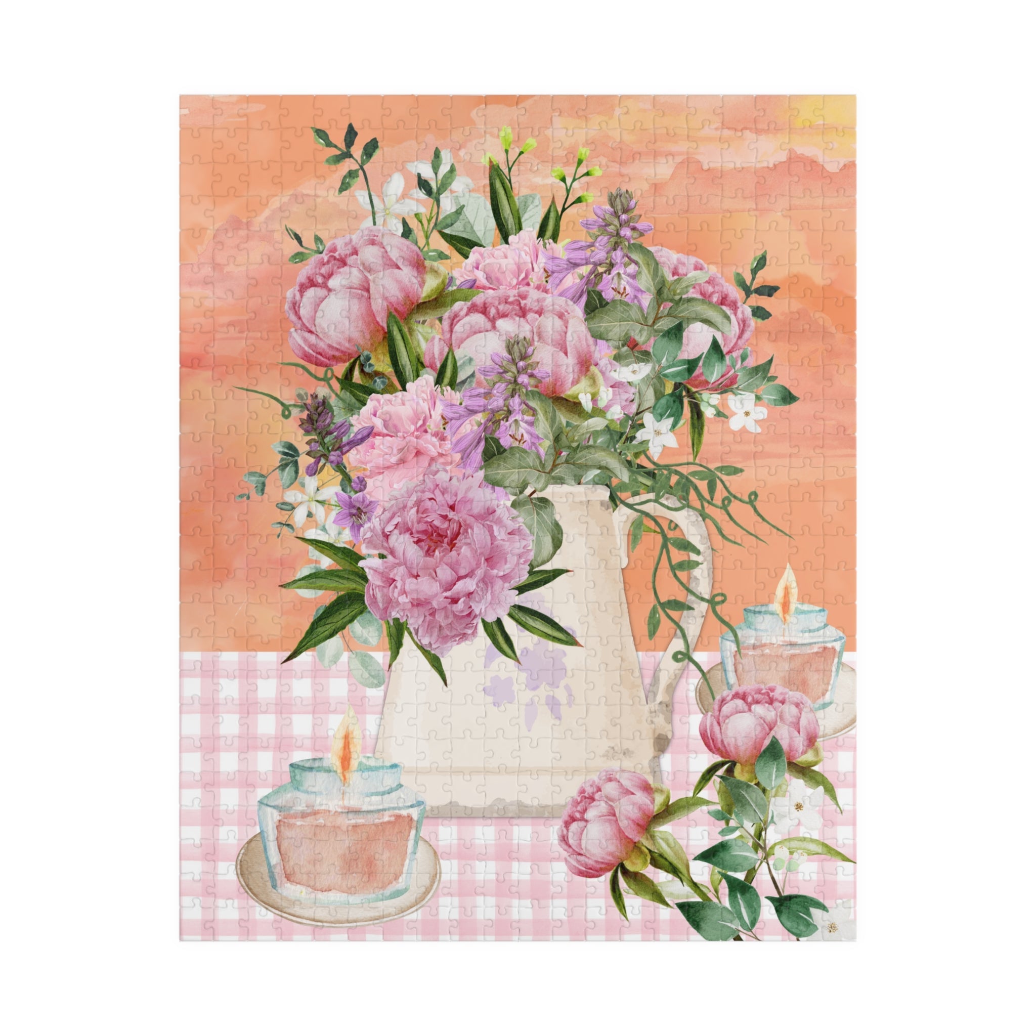Dreamy Boho Puzzle with Vintage Aesthetic: Pink Flowers and Orange Sunset | Puzzle for Adults, Creative and Cheerful Floral Gift for Mom - Opal and June