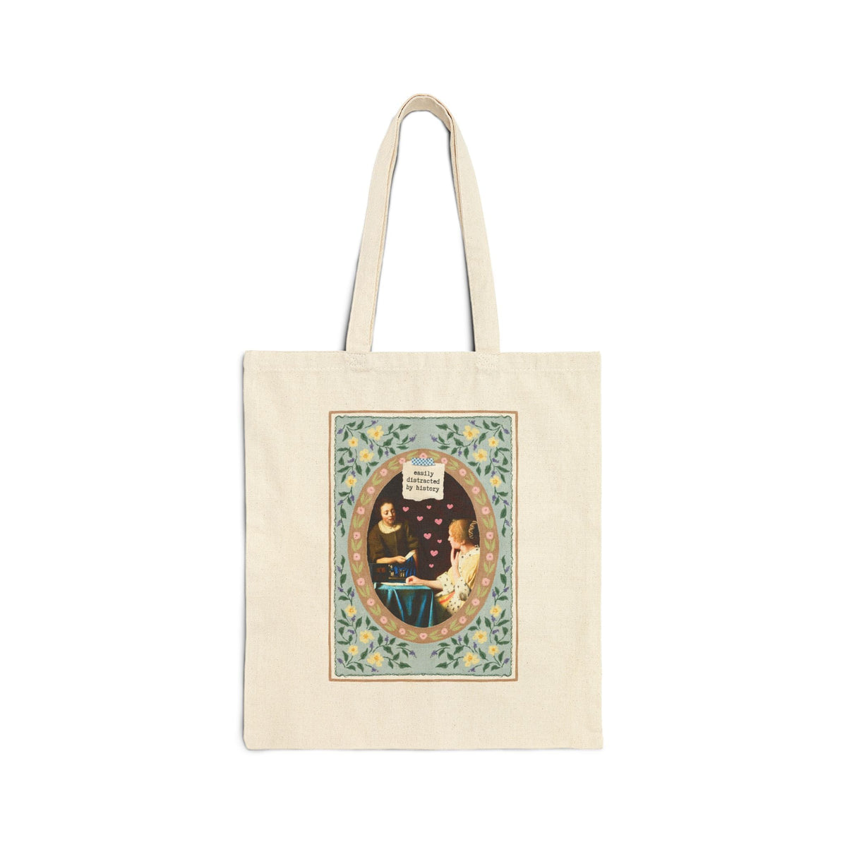 Easily Distracted by History Floral Art History Buff Tote Bag with Flowers for Women's History Buff or Friend Who Loves History Not Gossip - Opal and June