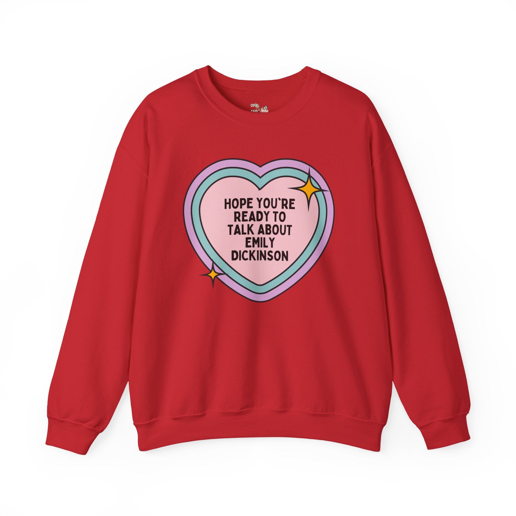 Emily Dickinson Bookish Sweatshirt with Cute Retro Heart, Gift for Bookworm Who Loves 19th Century Writers, Womens History Poetry Crewneck - Opal and June
