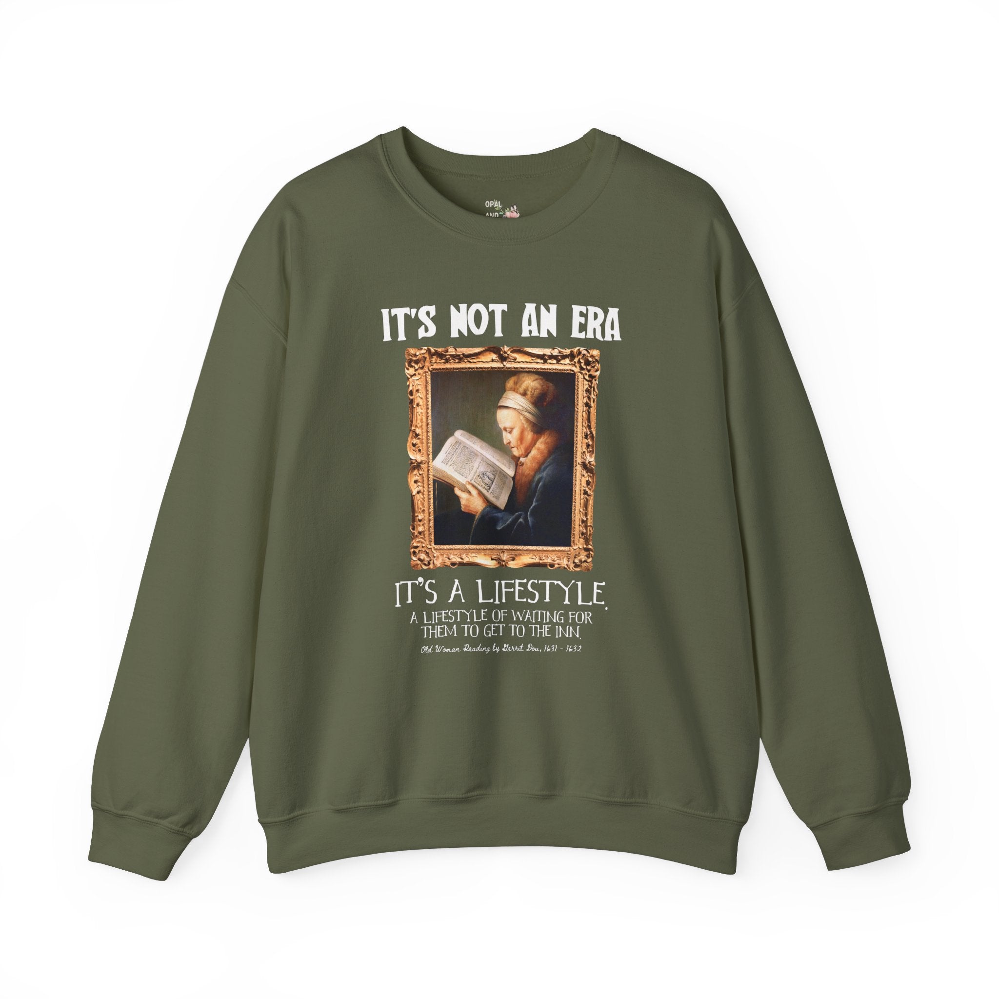 Enemies to Lovers Romance Reader Sweatshirt, Fantasy Romance Bookworm, Old Woman Reading by Gerrit Dou, 17th Century Bookish Artwork Shirt - Opal and June