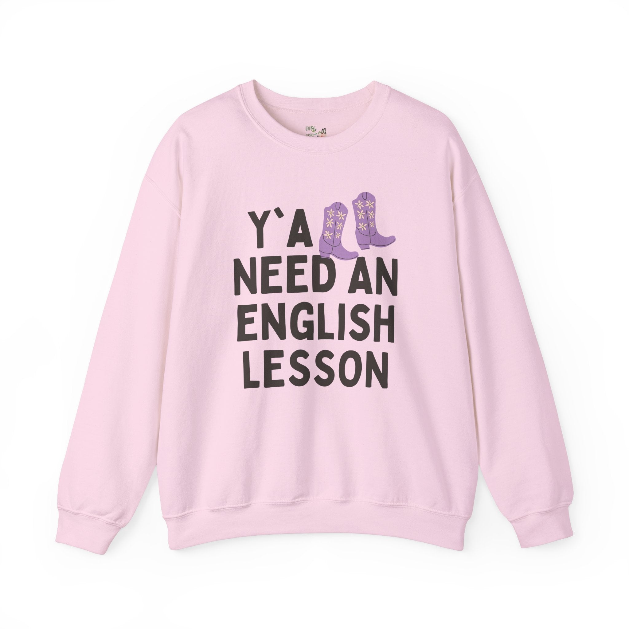 English Teacher Sweatshirt with Groovy Western Vibe: Y'all Need an English Lesson, Cute ELA Teacher Crewneck, Funny Literacy Professor Shirt - Opal and June