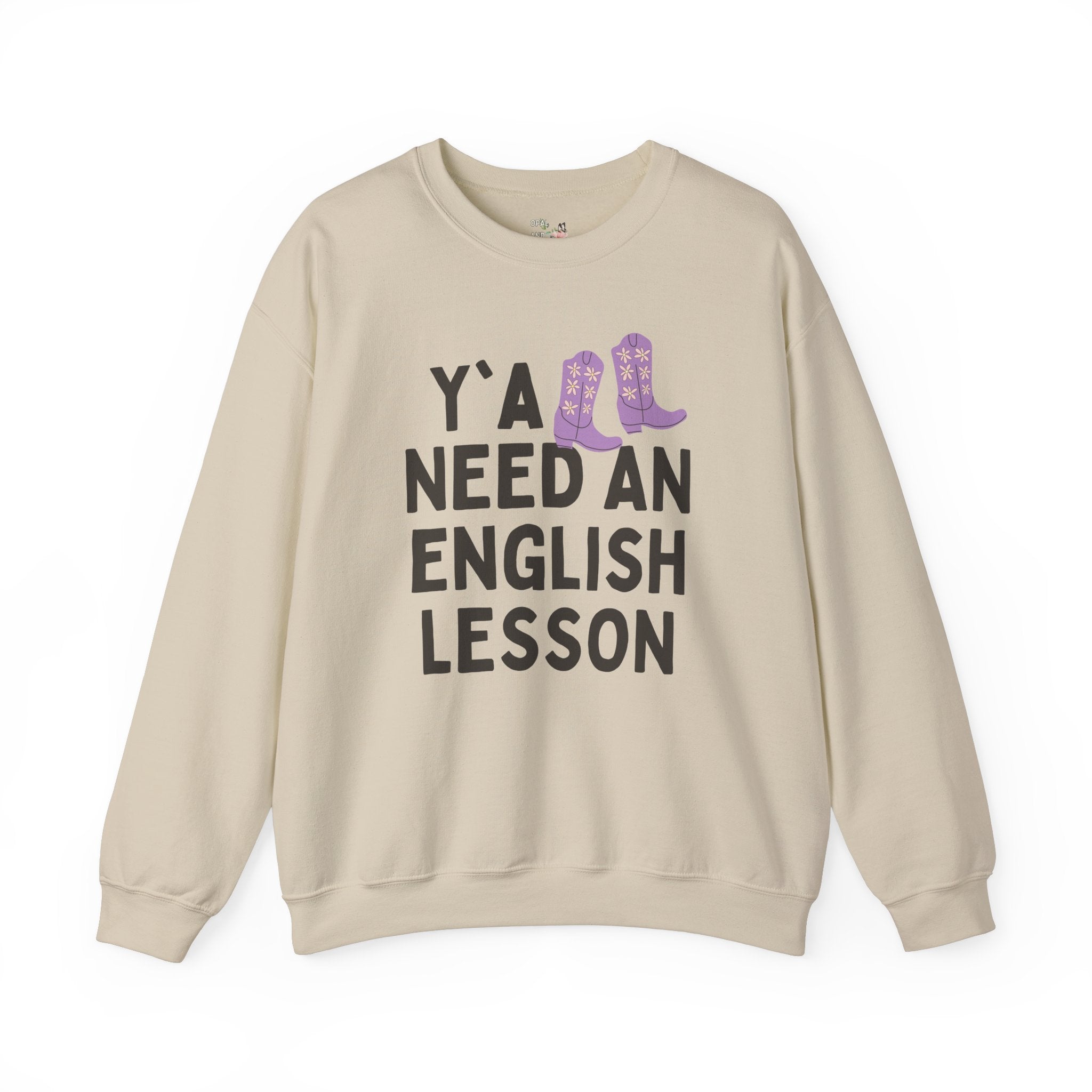 English Teacher Sweatshirt with Groovy Western Vibe: Y'all Need an English Lesson, Cute ELA Teacher Crewneck, Funny Literacy Professor Shirt - Opal and June