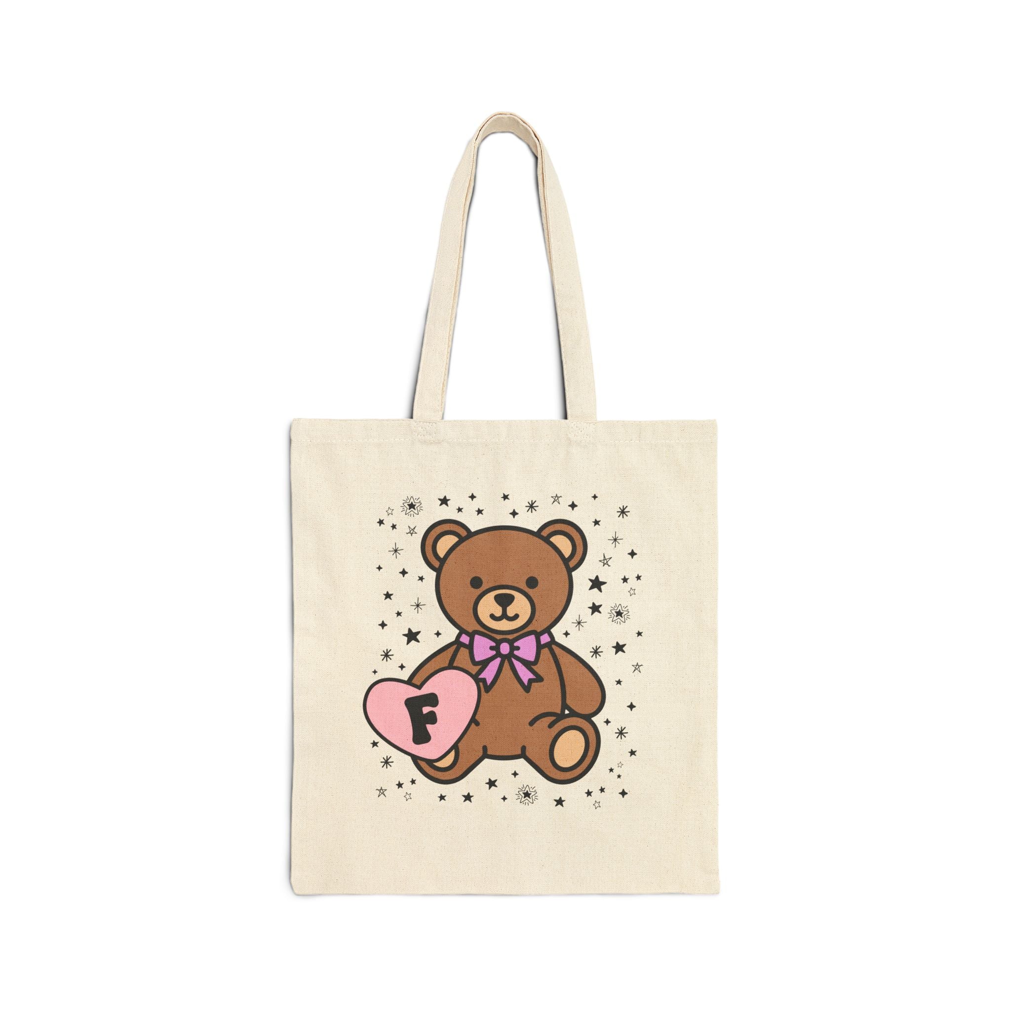 F: Bear Holding a Heart Tote Bag with Initial - Opal and June