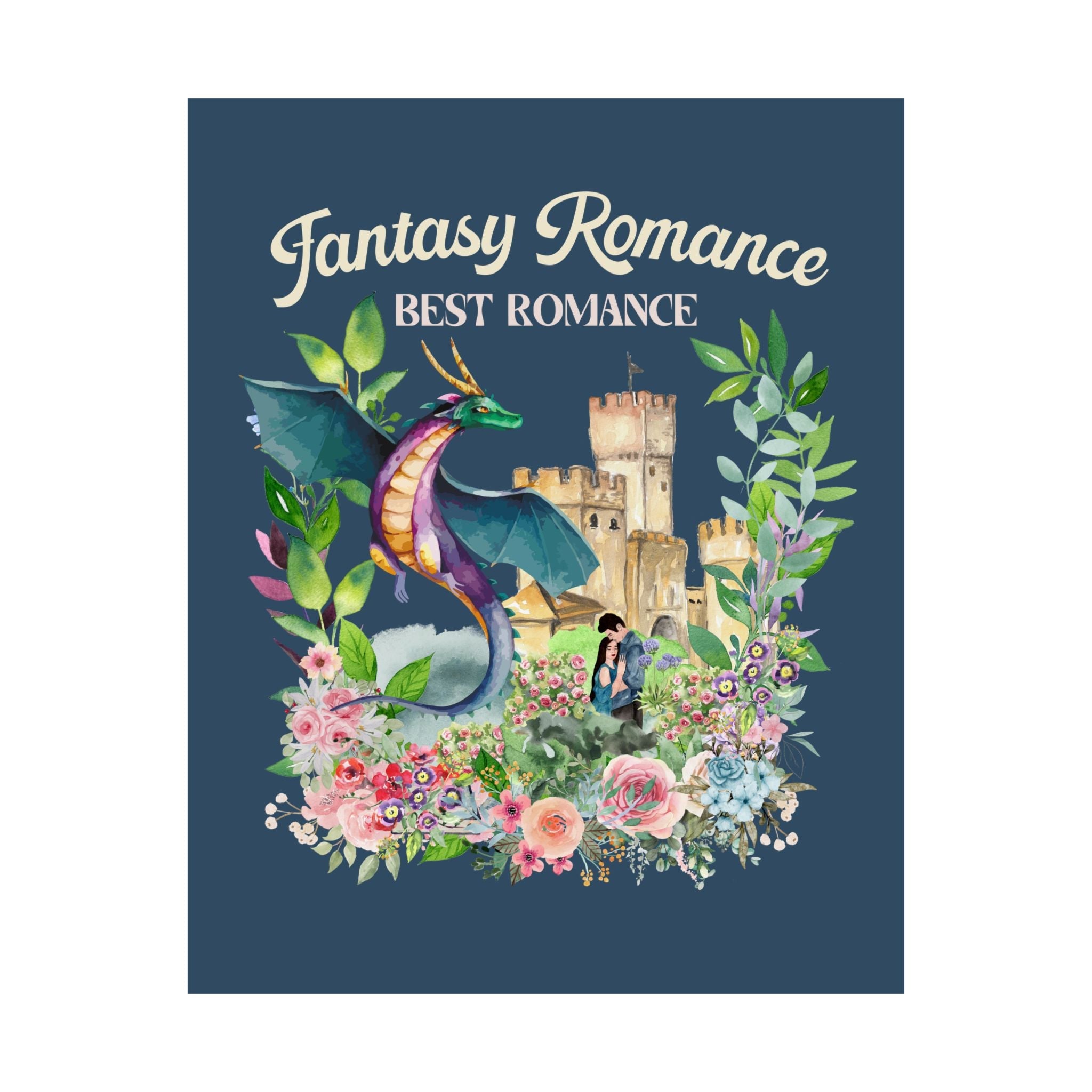 Fantasy Romance Reader Poster Print for Bookworm Who Loves Books with Dragons, Floral Cottagecore Bookish Gift, Goblincore Library Decor - Opal and June