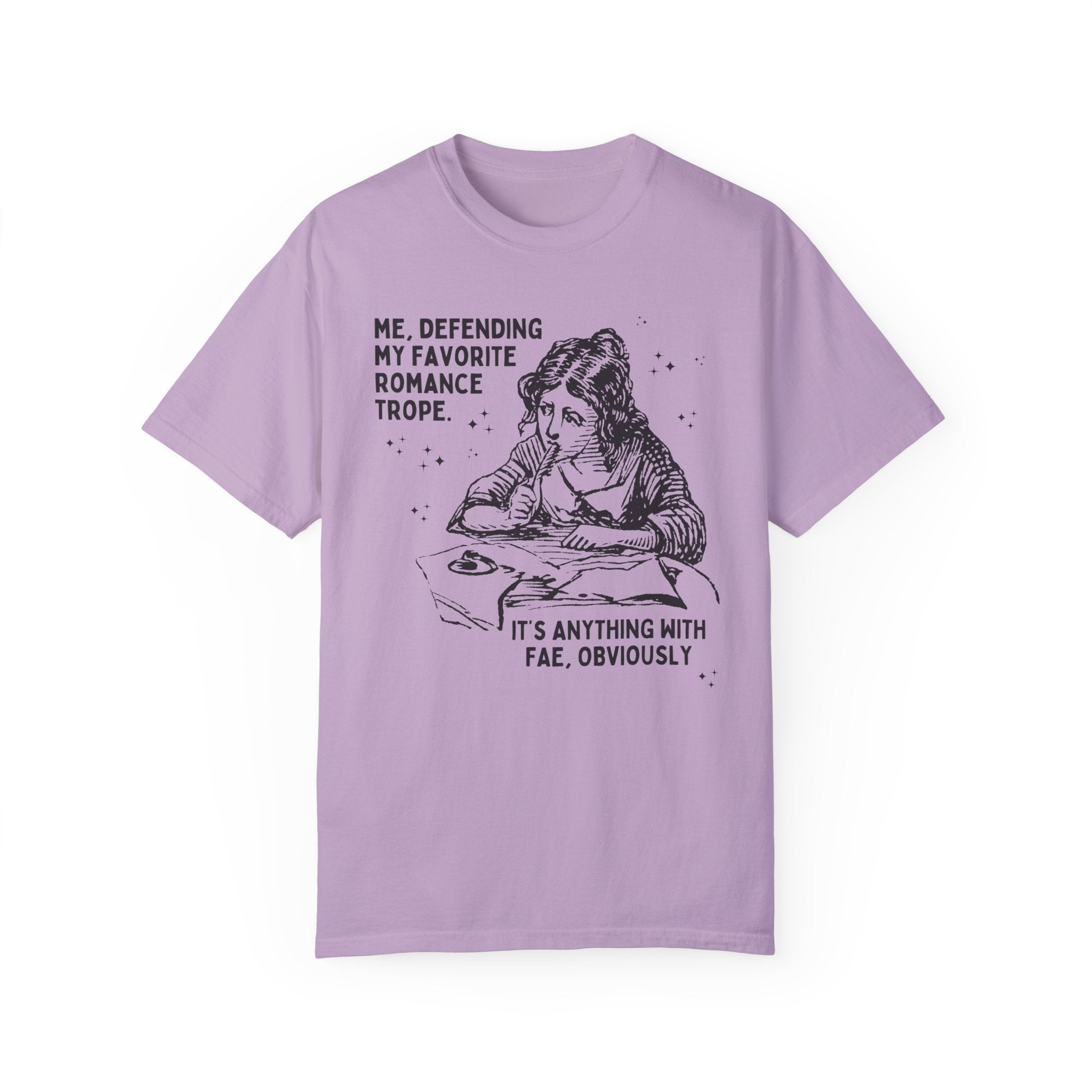 Fantasy Romance Reader Tee Shirt: Funny Book Lover Gift Idea for Romantasy Bookworm Who Loves Books with Fae, Cute Bookish Shirt with Stars - Opal and June