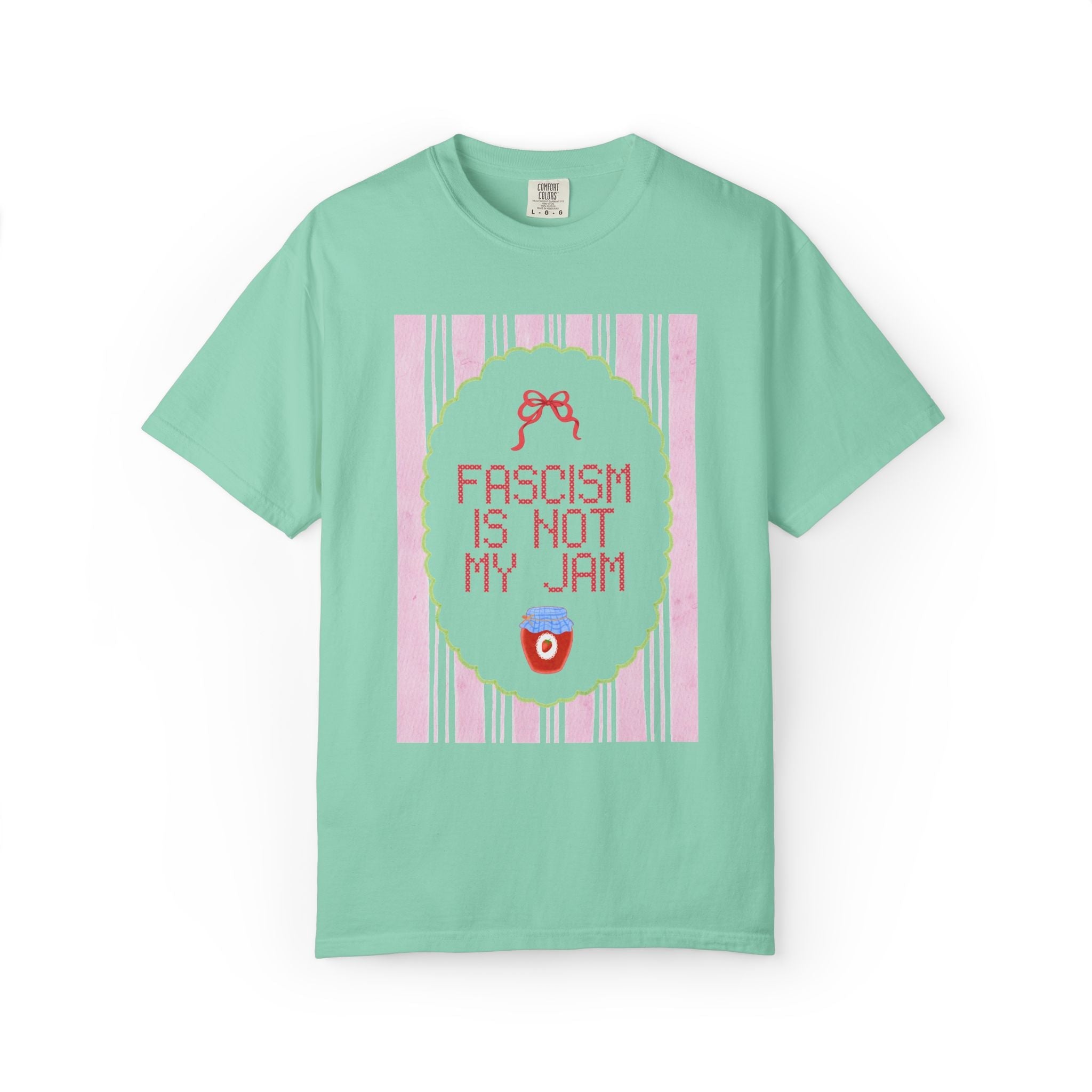 Fascism is Not My Jam: Cute Democratic Socialist T-Shirt, Women's Right, Equal Rights Tee Shirt with Stripes and Bow, Political Left - Opal and June