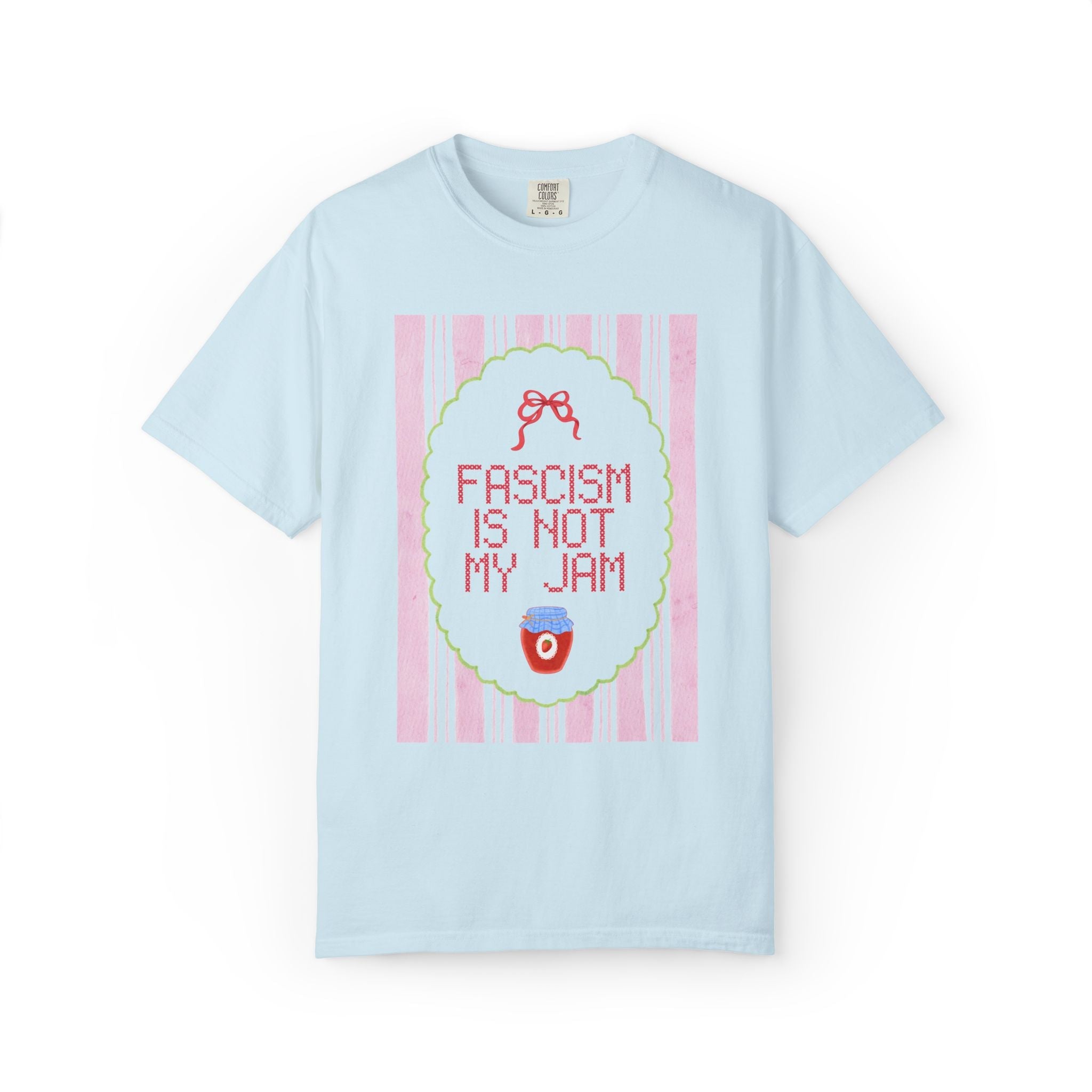 Fascism is Not My Jam: Cute Democratic Socialist T-Shirt, Women's Right, Equal Rights Tee Shirt with Stripes and Bow, Political Left - Opal and June
