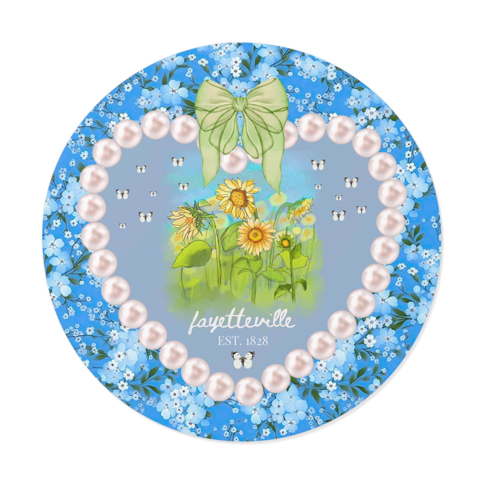 Fayetteville Arkansas Sticker for Friend Living in Northwest Arkansas: Cute 1828 Northwest Arkansas Butterly Lover Sticker with Sunflowers - Opal and June