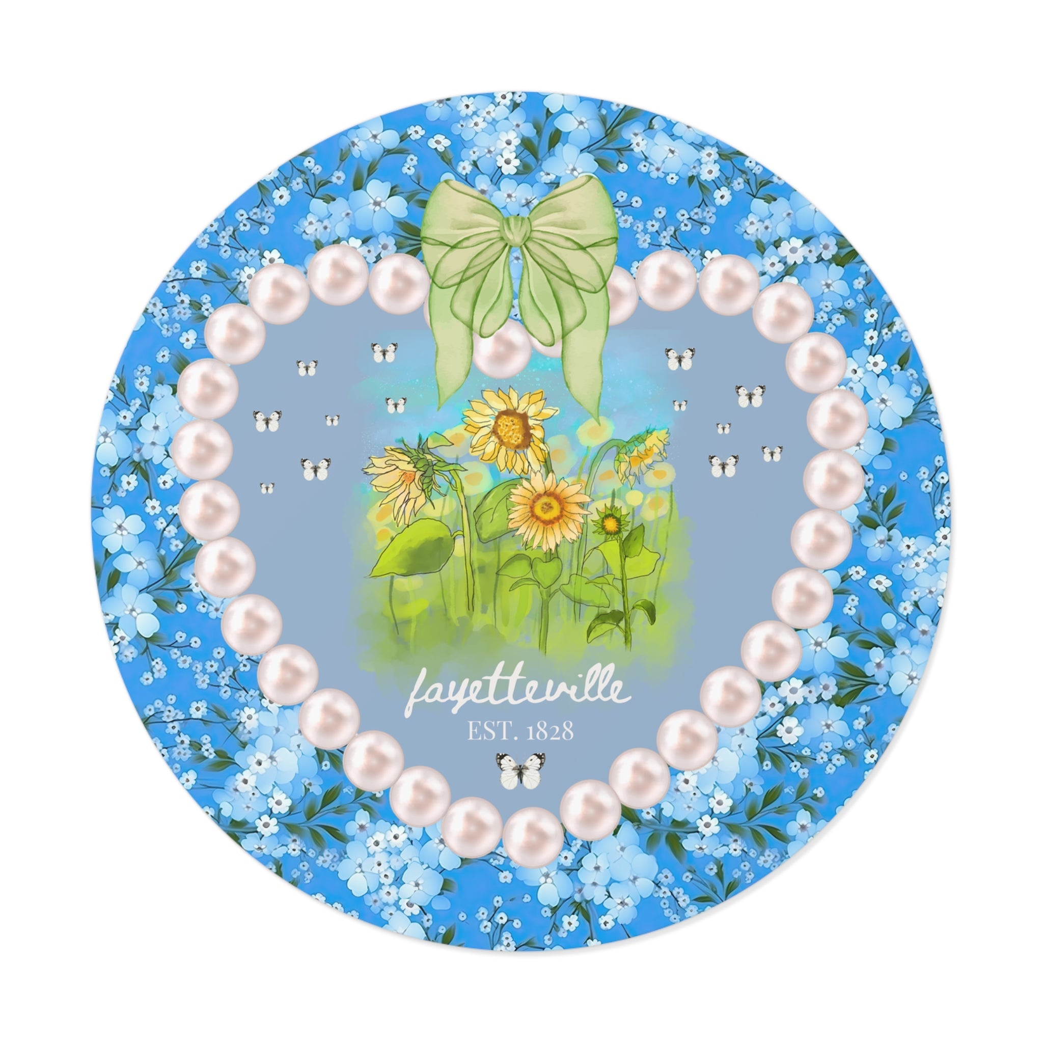 Fayetteville Arkansas Sticker for Friend Living in Northwest Arkansas: Cute 1828 Northwest Arkansas Butterly Lover Sticker with Sunflowers - Opal and June