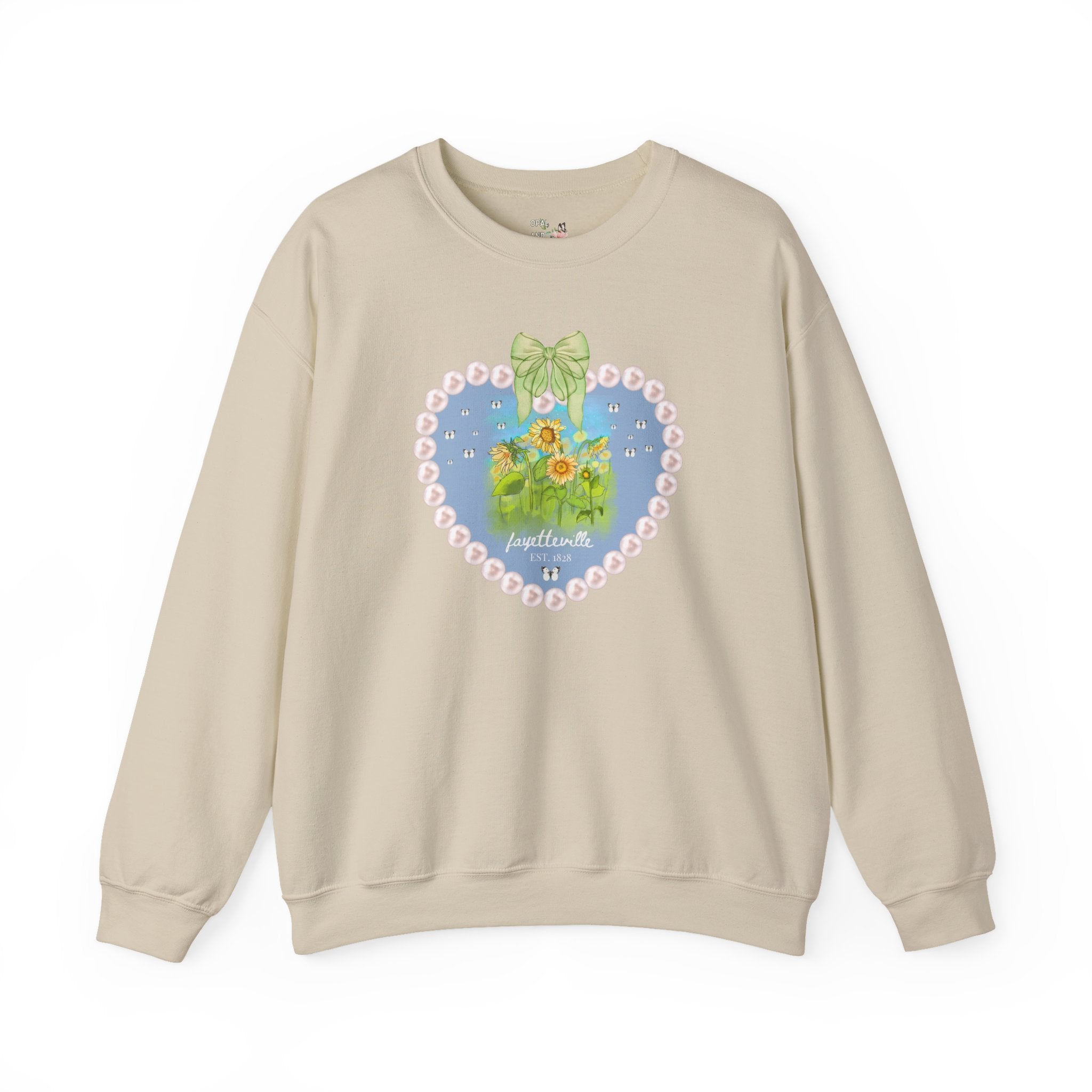 Fayetteville Arkansas Sweatshirt for Friend Living in Northwest Arkansas: Cute 1828 Northwest Arkansas Butterly Lover Shirt with Sunflowers - Opal and June