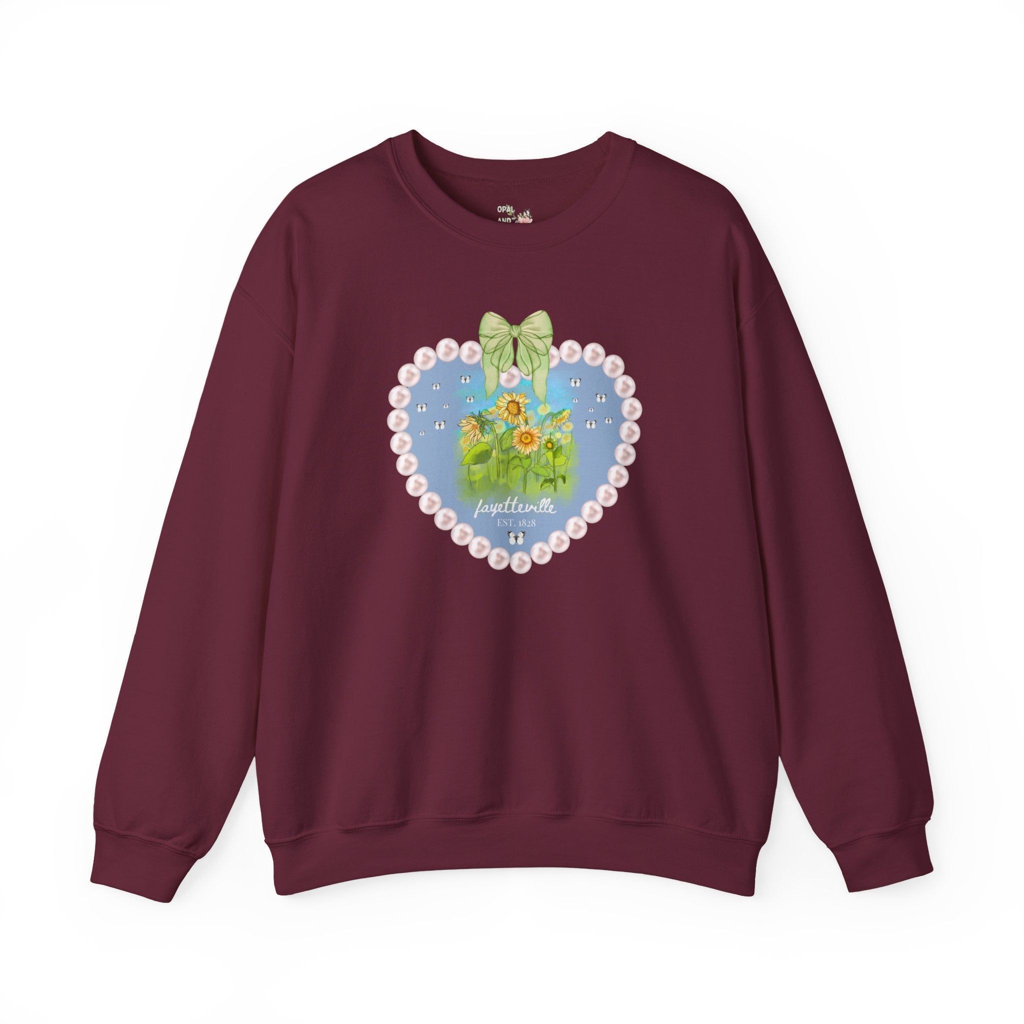 Fayetteville Arkansas Sweatshirt for Friend Living in Northwest Arkansas: Cute 1828 Northwest Arkansas Butterly Lover Shirt with Sunflowers - Opal and June