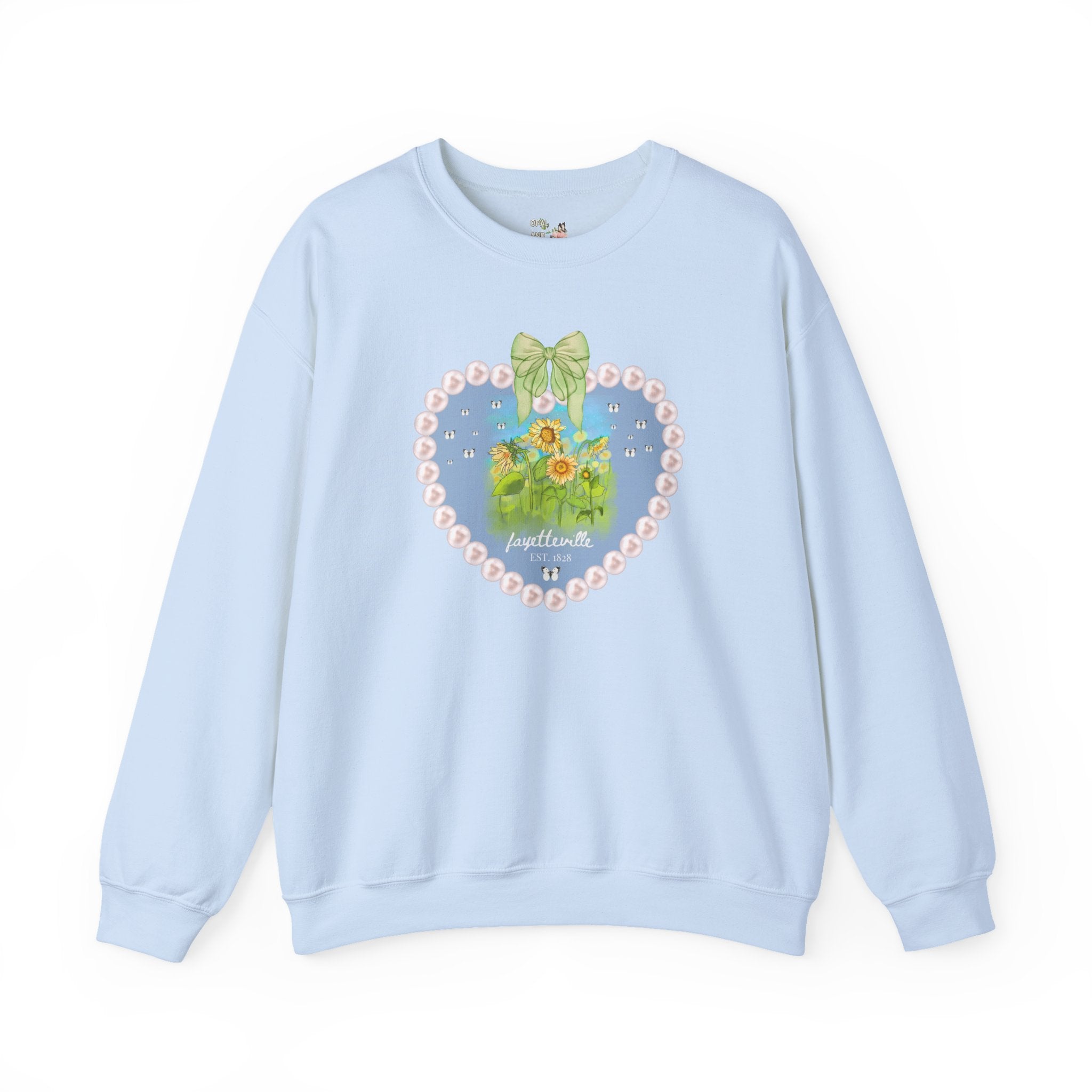 Fayetteville Arkansas Sweatshirt for Friend Living in Northwest Arkansas: Cute 1828 Northwest Arkansas Butterly Lover Shirt with Sunflowers - Opal and June