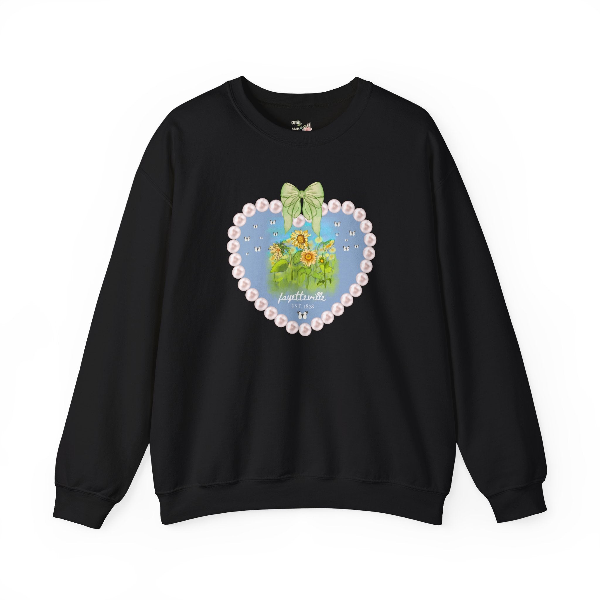 Fayetteville Arkansas Sweatshirt for Friend Living in Northwest Arkansas: Cute 1828 Northwest Arkansas Butterly Lover Shirt with Sunflowers - Opal and June