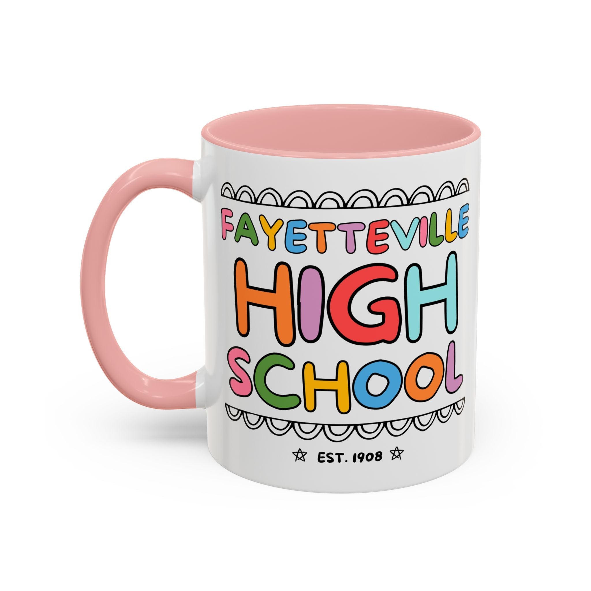Fayetteville High School 15 Oz Coffee Mug: Rainbow Letters - Opal and June