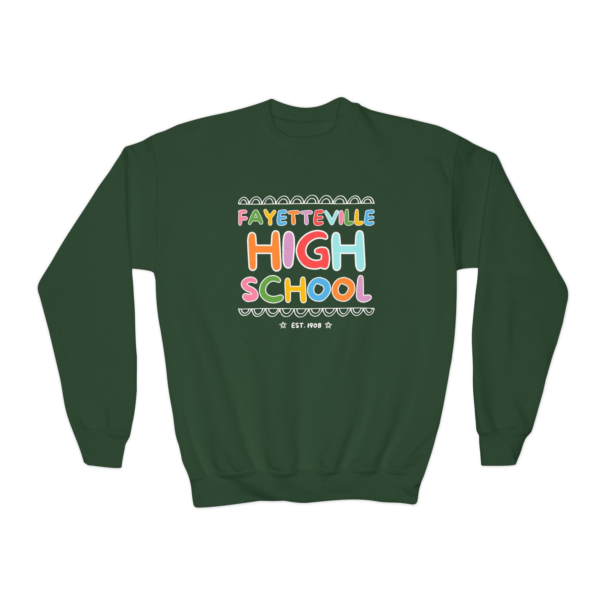 Fayetteville High School Kids Sweatshirt: Rainbow Letters - Opal and June