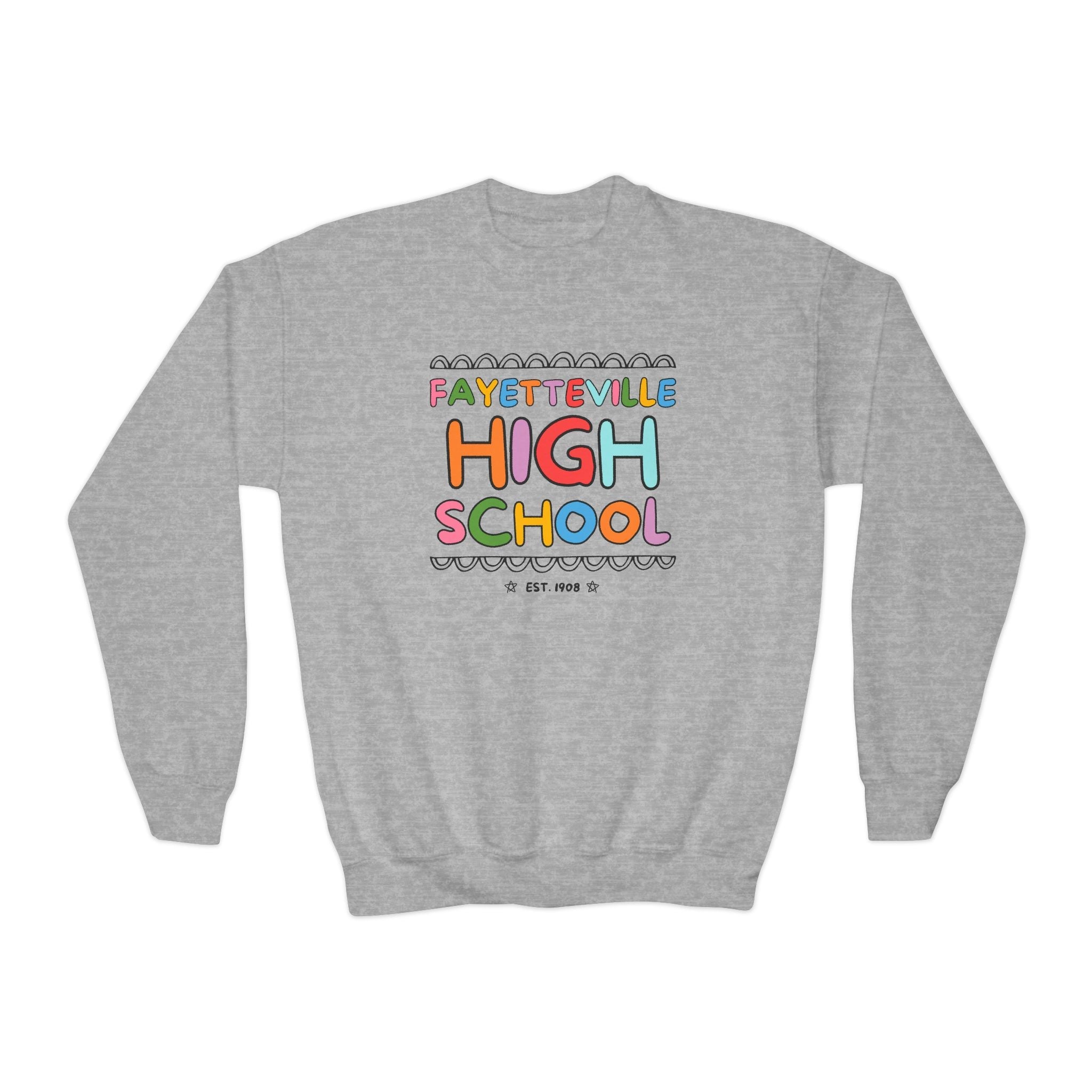 Fayetteville High School Kids Sweatshirt: Rainbow Letters - Opal and June