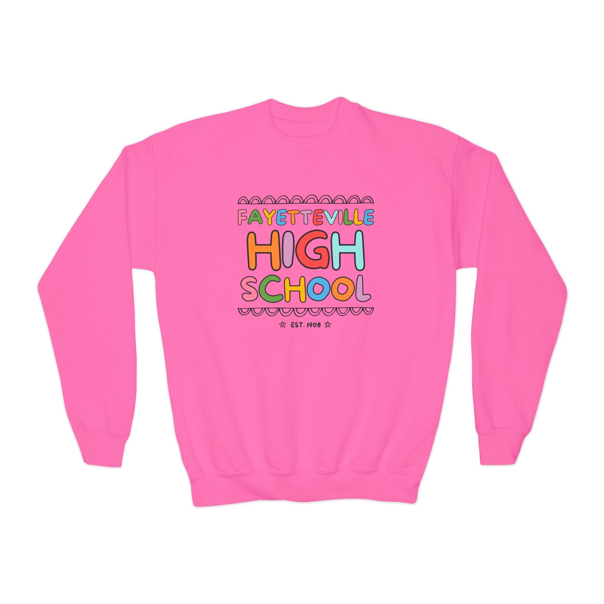 Fayetteville High School Kids Sweatshirt: Rainbow Letters - Opal and June