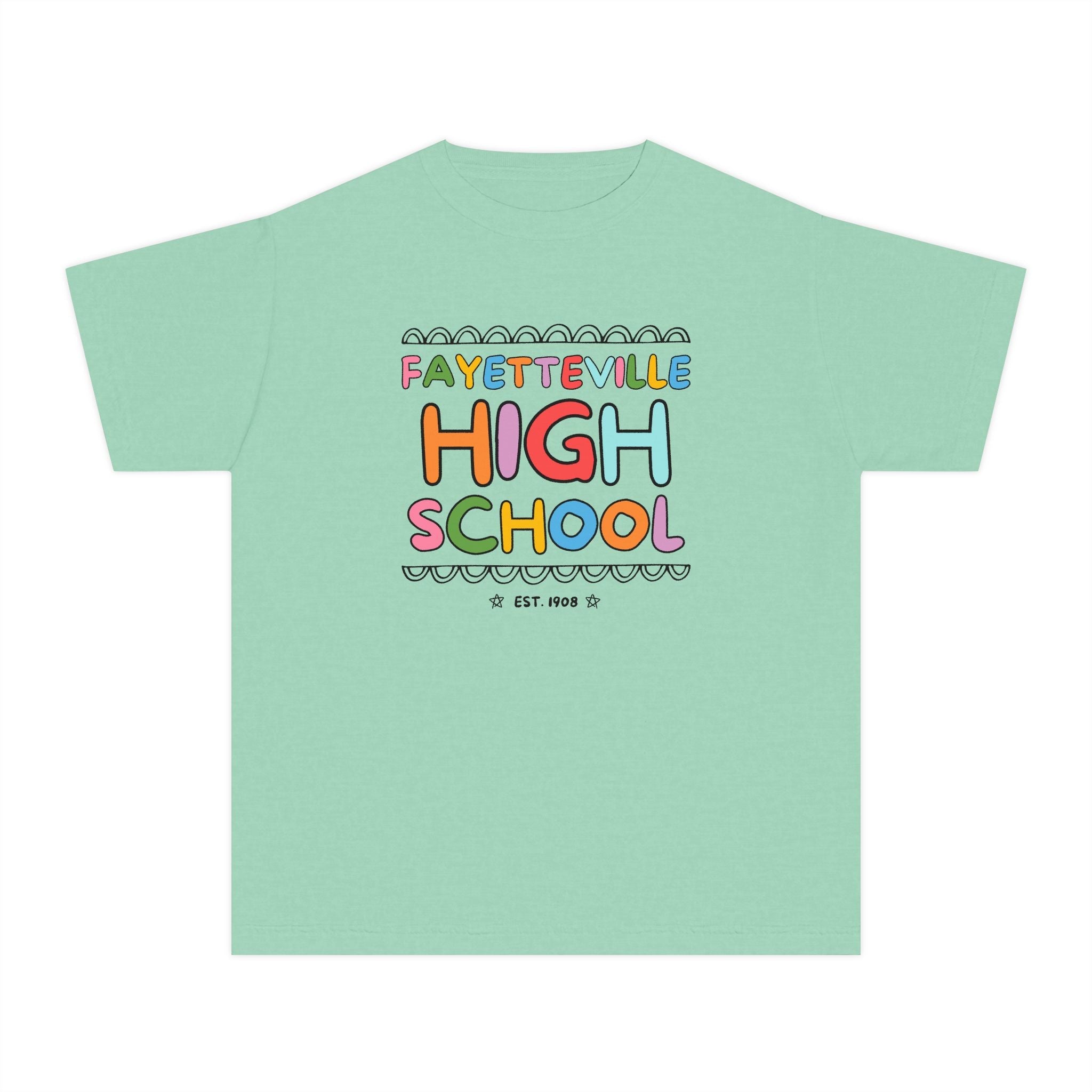 Fayetteville High School Kids Tee Shirt: Rainbow Letters - Opal and June
