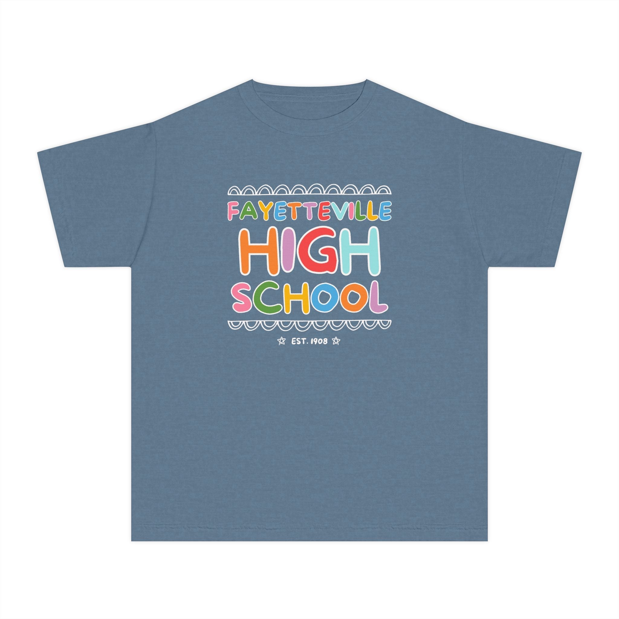 Fayetteville High School Kids Tee Shirt: Rainbow Letters - Opal and June