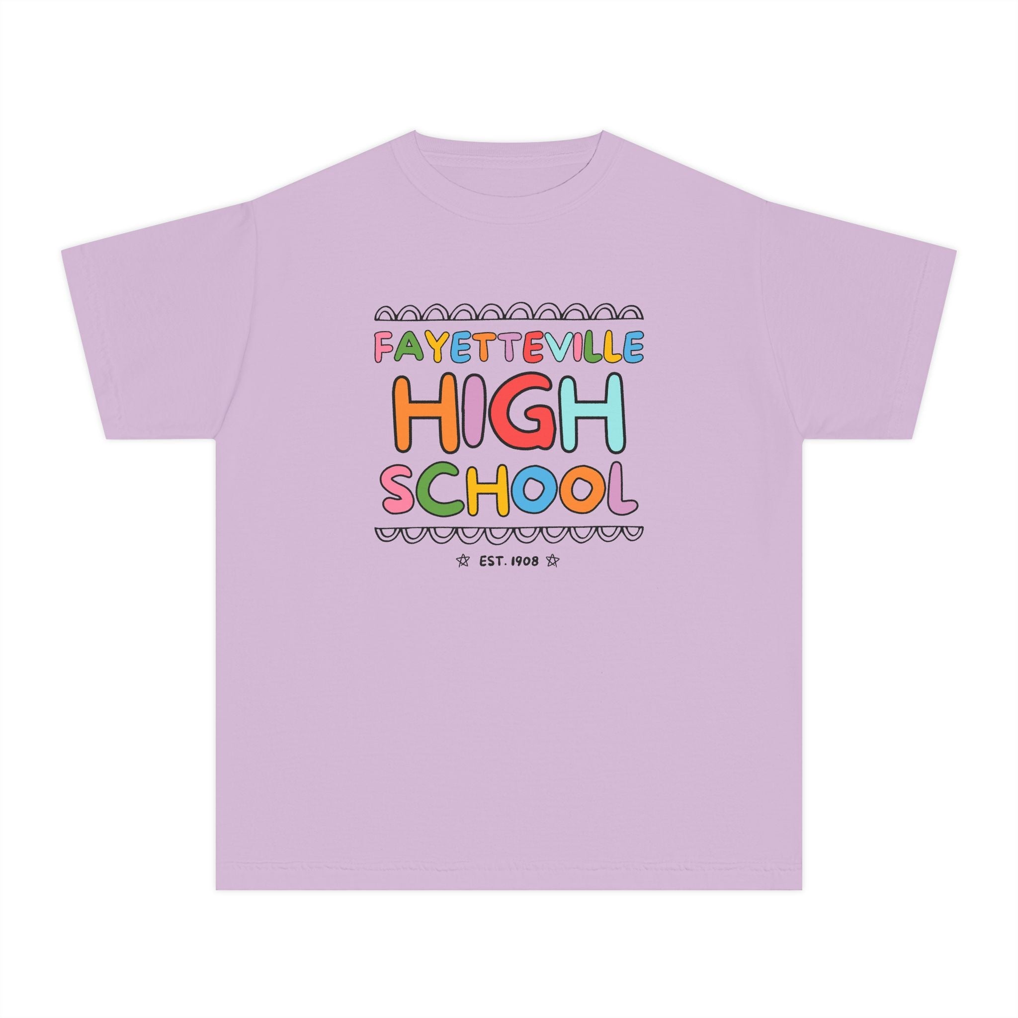 Fayetteville High School Kids Tee Shirt: Rainbow Letters - Opal and June