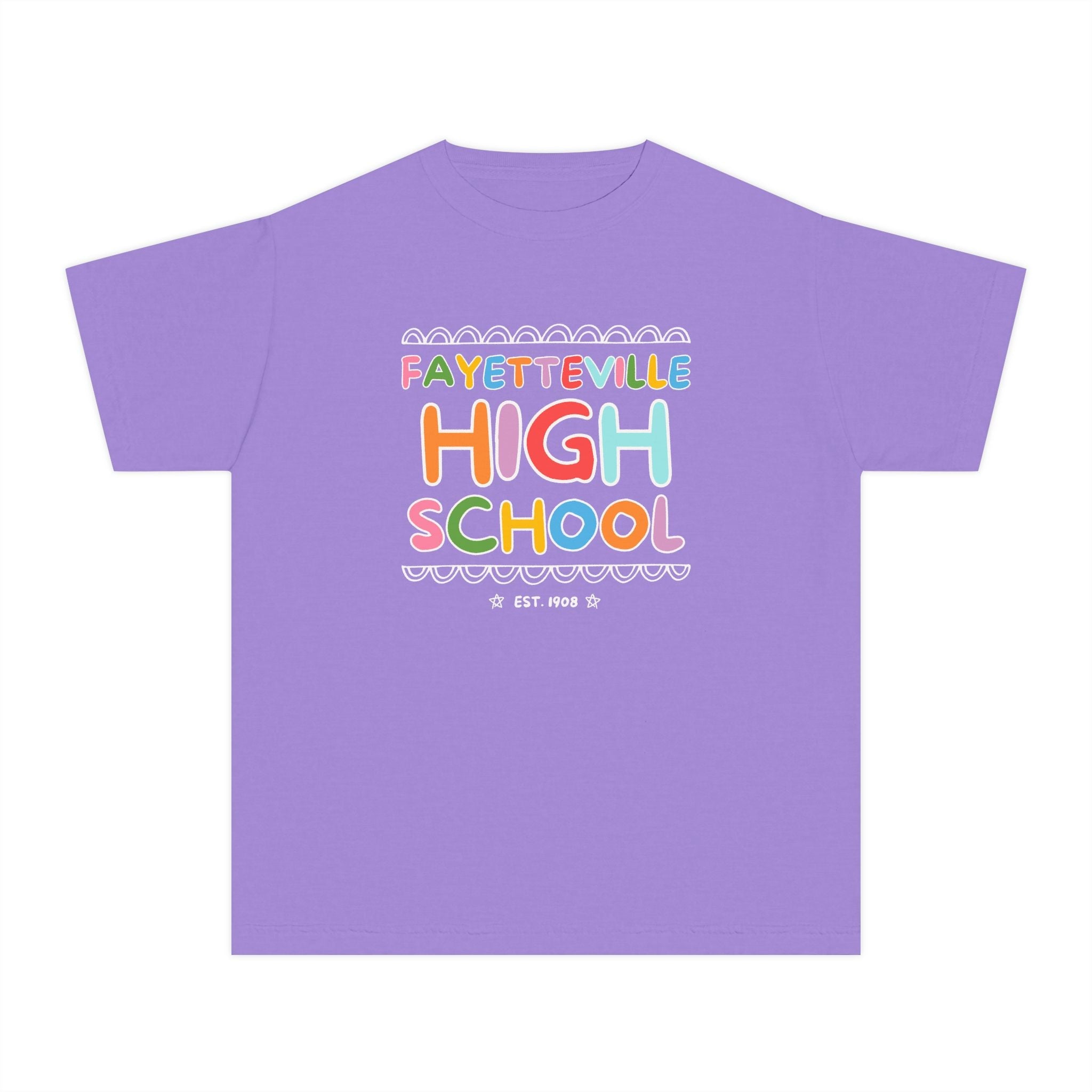 Fayetteville High School Kids Tee Shirt: Rainbow Letters - Opal and June