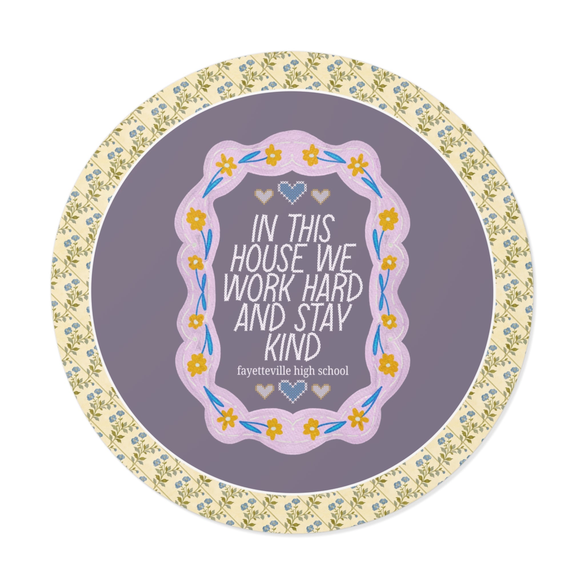 Fayetteville High School Sticker: In This House We Work Hard and Stay Kind | FPS + Opal and June Sticker, Fayetteville Public Schools - Opal and June