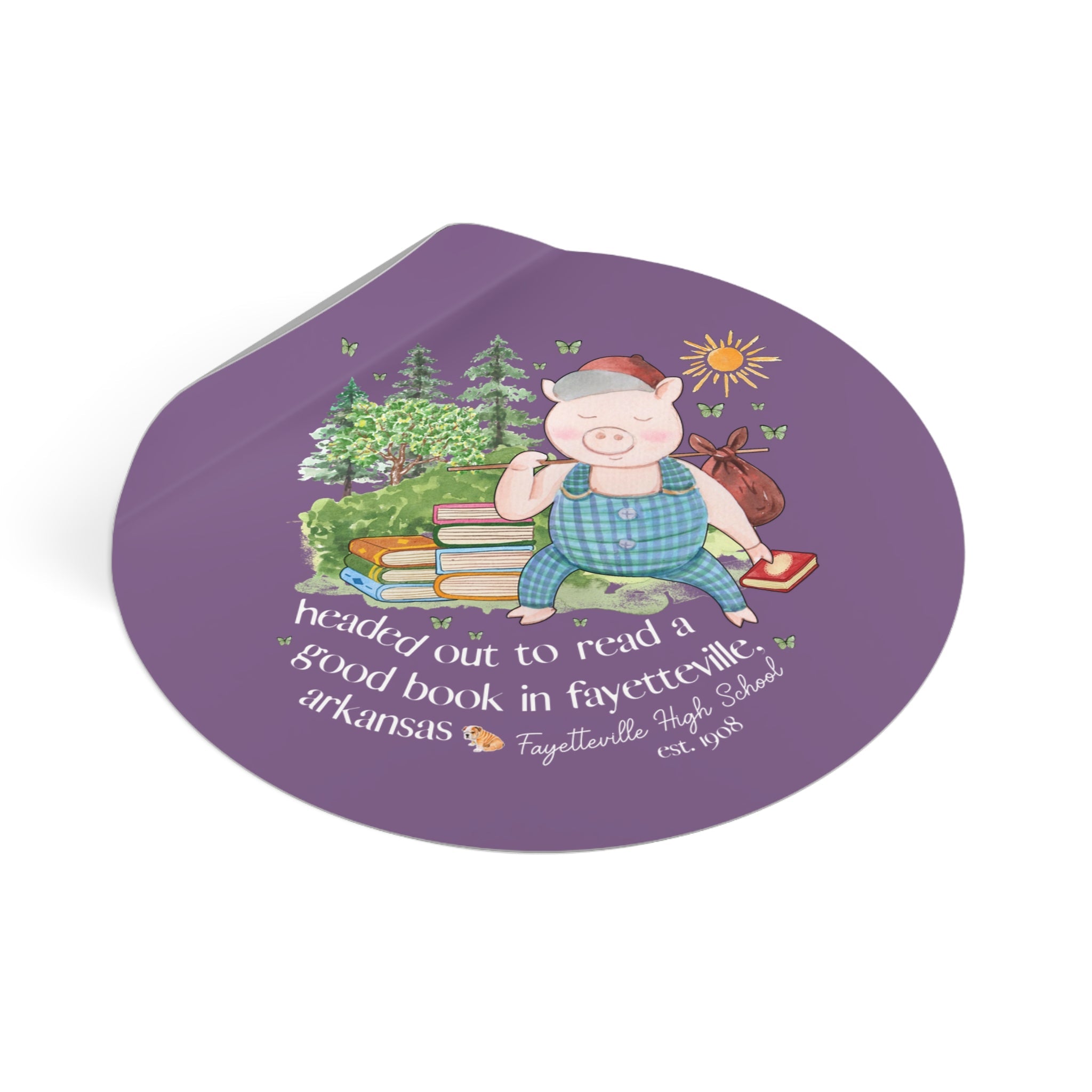 Fayetteville High School Sticker: Off to Read a Book | FPS + Opal and June Sticker, Fayetteville Public Schools - Opal and June