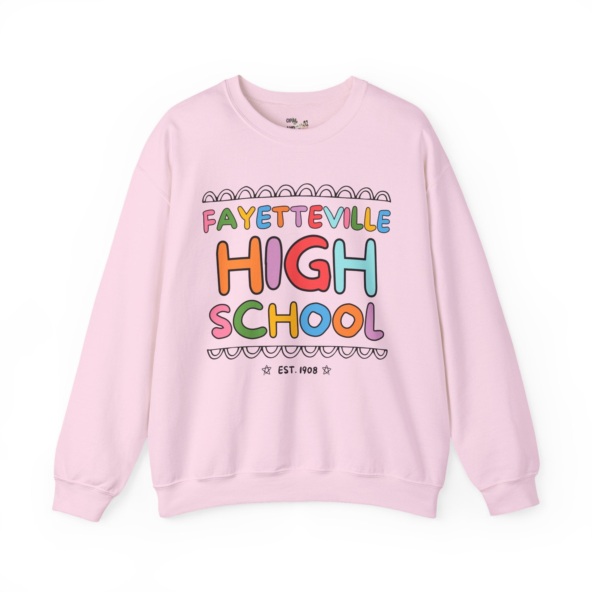 Fayetteville High School Sweatshirt: Rainbow Letters - Opal and June